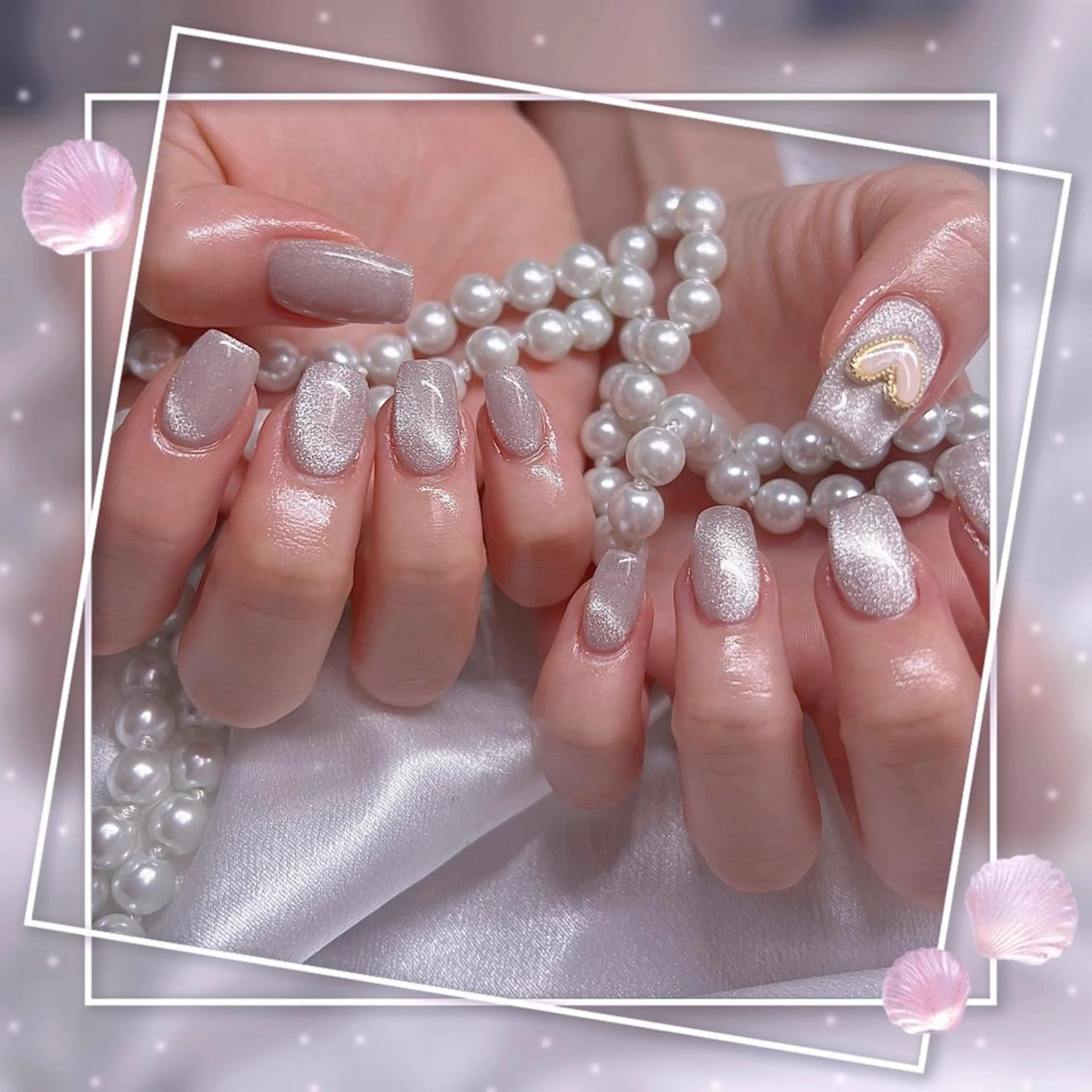 ネイル フレンチネイル キラキラネイル 韓国ネイル マグネットネイル マグネットフレンチ ハンドネイル Chill Nailsalonのネイルデザイン