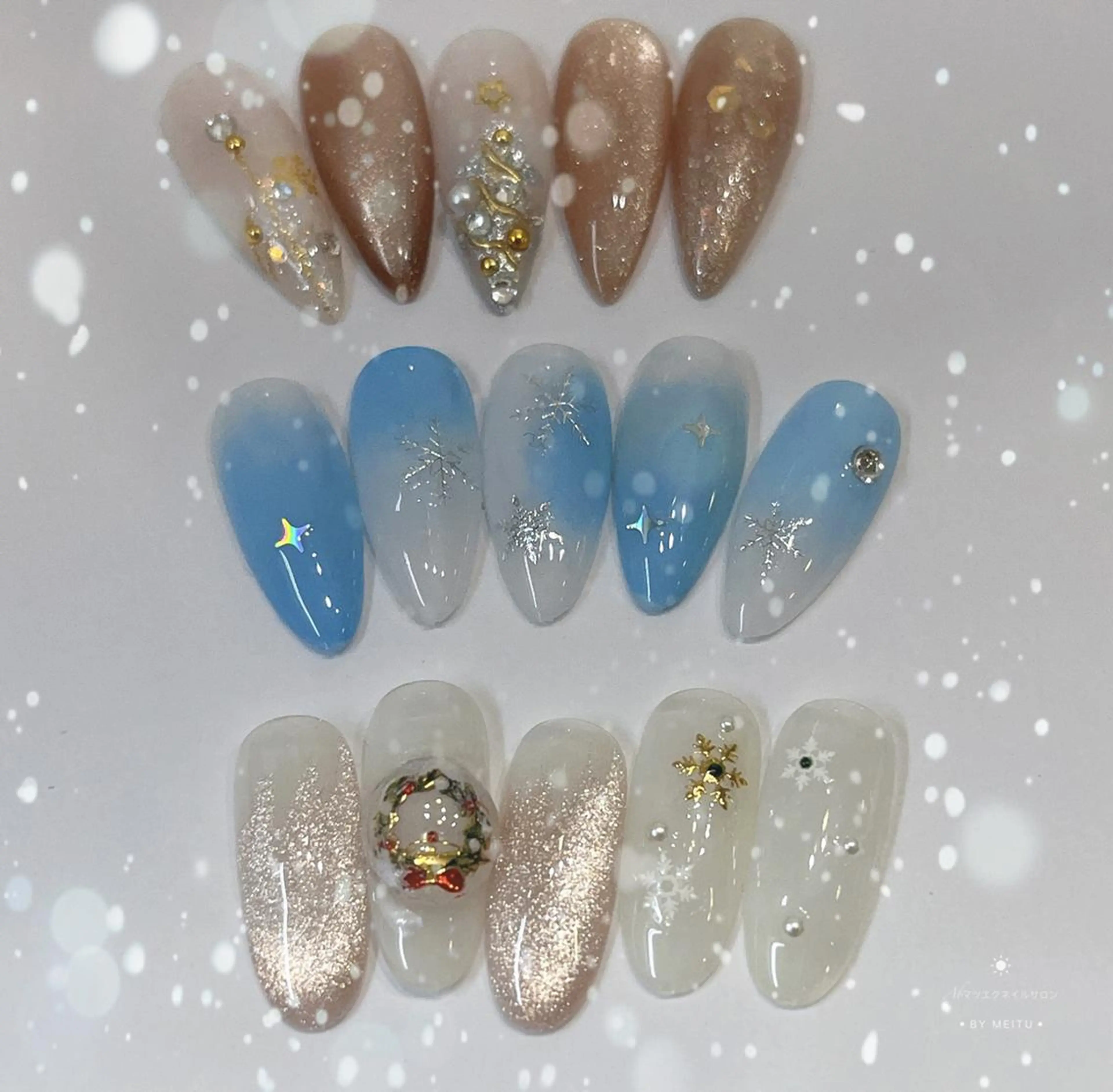 ネイル 冬ネイル クリスマス ハンドネイル AB マツエクネイルサロンのネイルデザイン