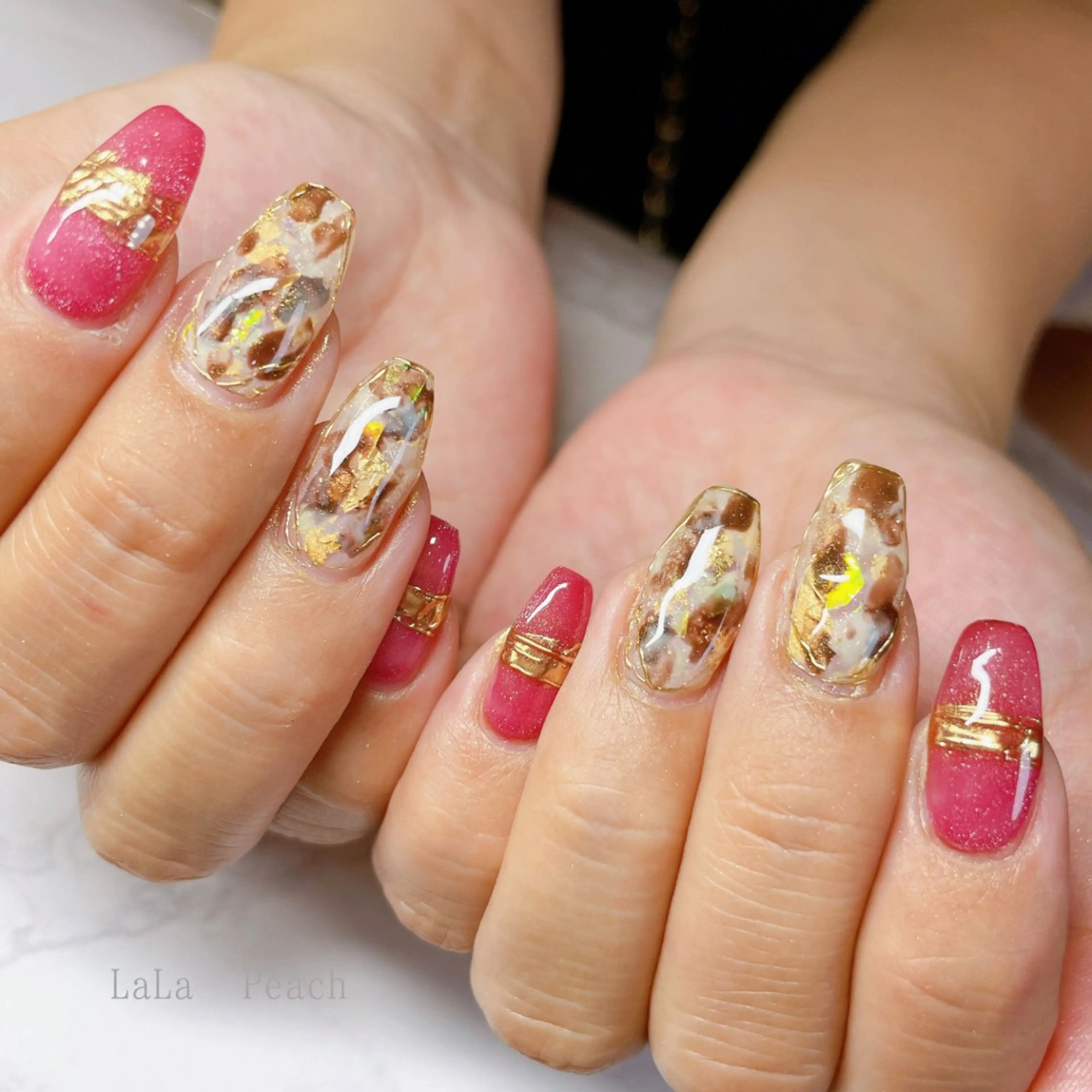 ネイル アニマル柄 ジェルネイル ニュアンスネイル ハンドネイル LaLa Peach 福岡のマツエク・マツパデザイン