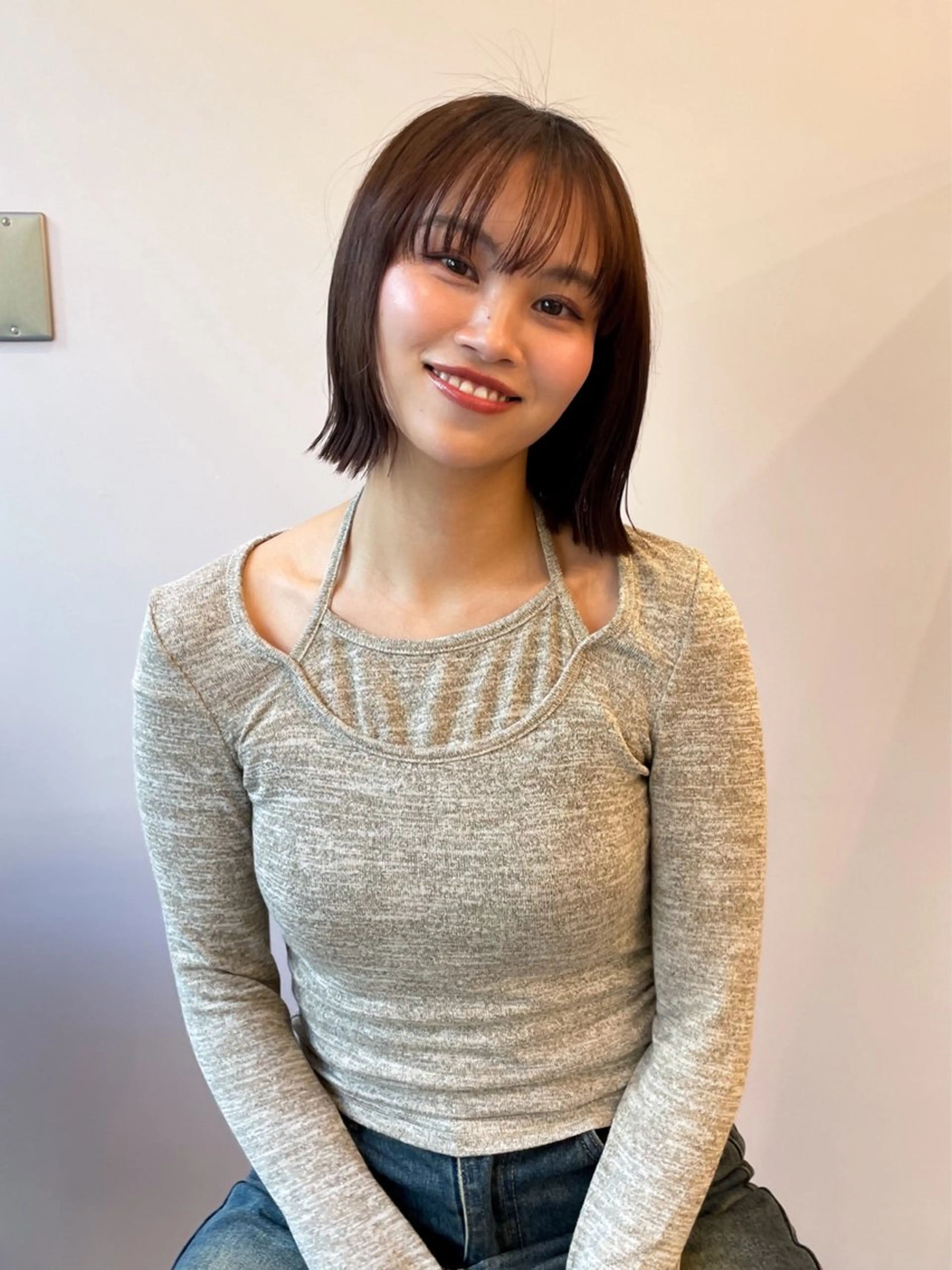 ショート ストンボブ/レイヤー 艶カラー💎ヒデジのヘアスタイル