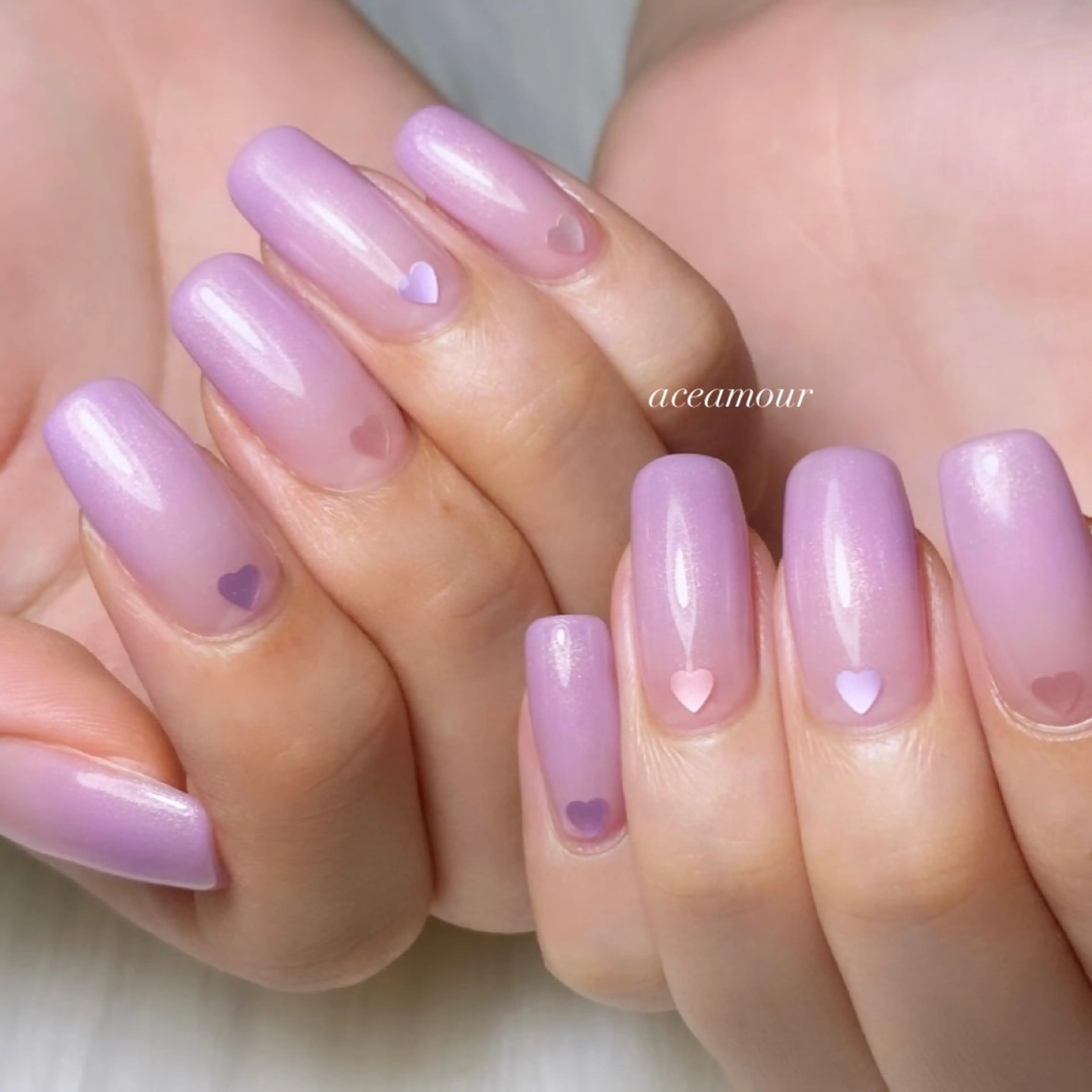 ネイル グラデーション ハート パープル ハンドネイル ハンドケア ネイル/耳つぼ /新ホワイトニングのネイルデザイン