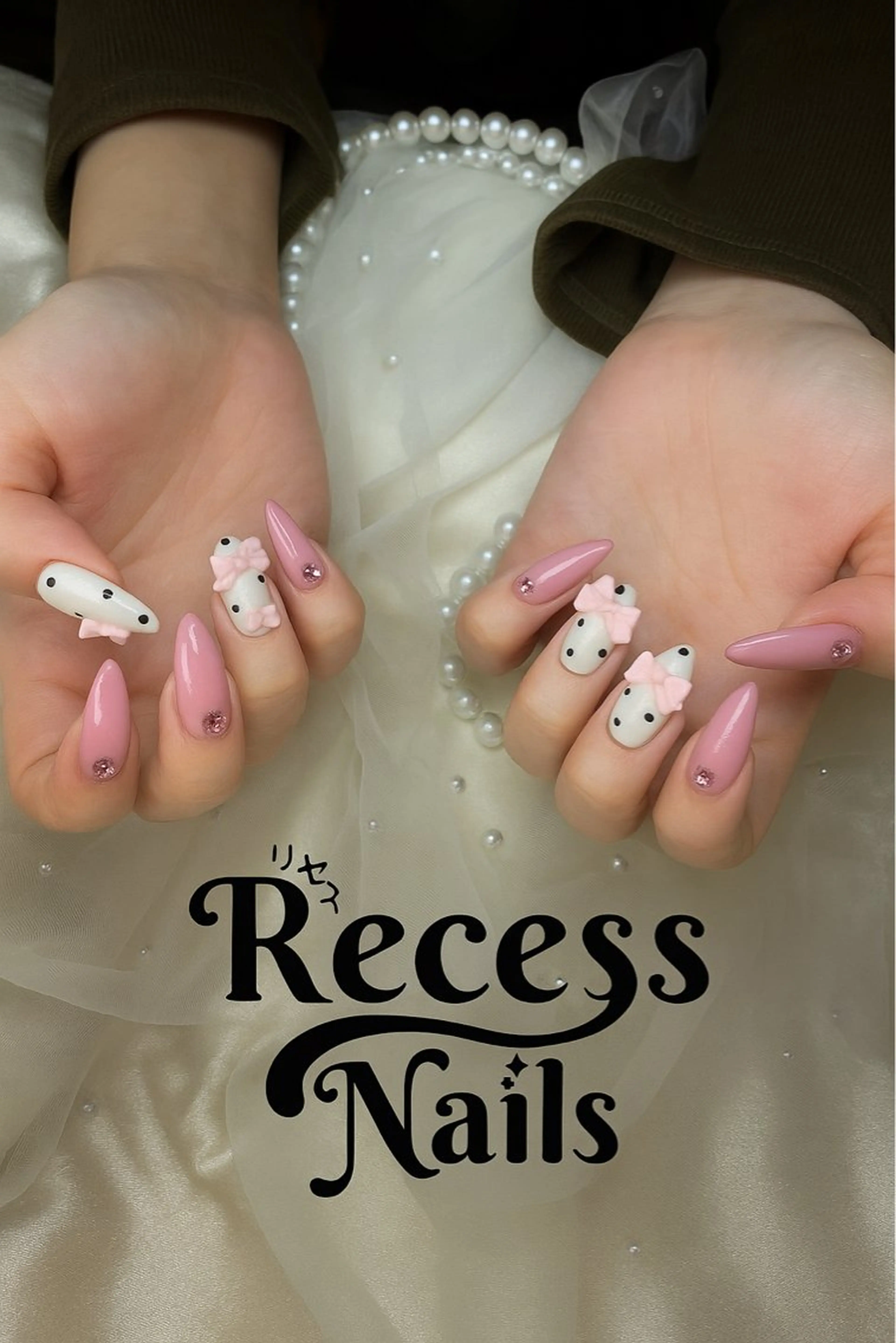 ネイル アートネイル ジェルネイル 韓国ネイル リボン ハンドネイル リセス 高田馬場のネイルデザイン