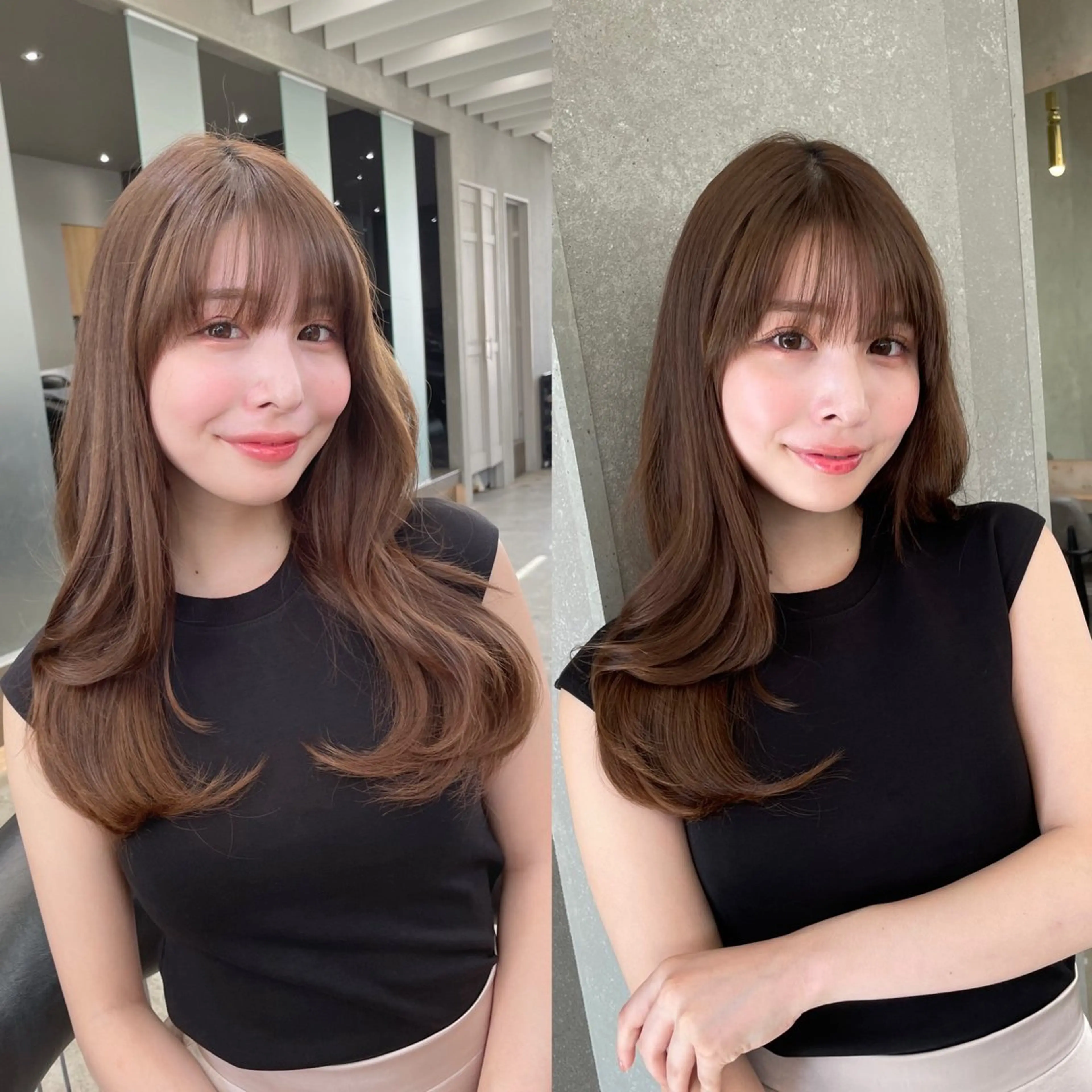 セミロング カット ヘアカラー トリートメント 山本翔一郎 韓国顔周りレイヤーのヘアスタイル