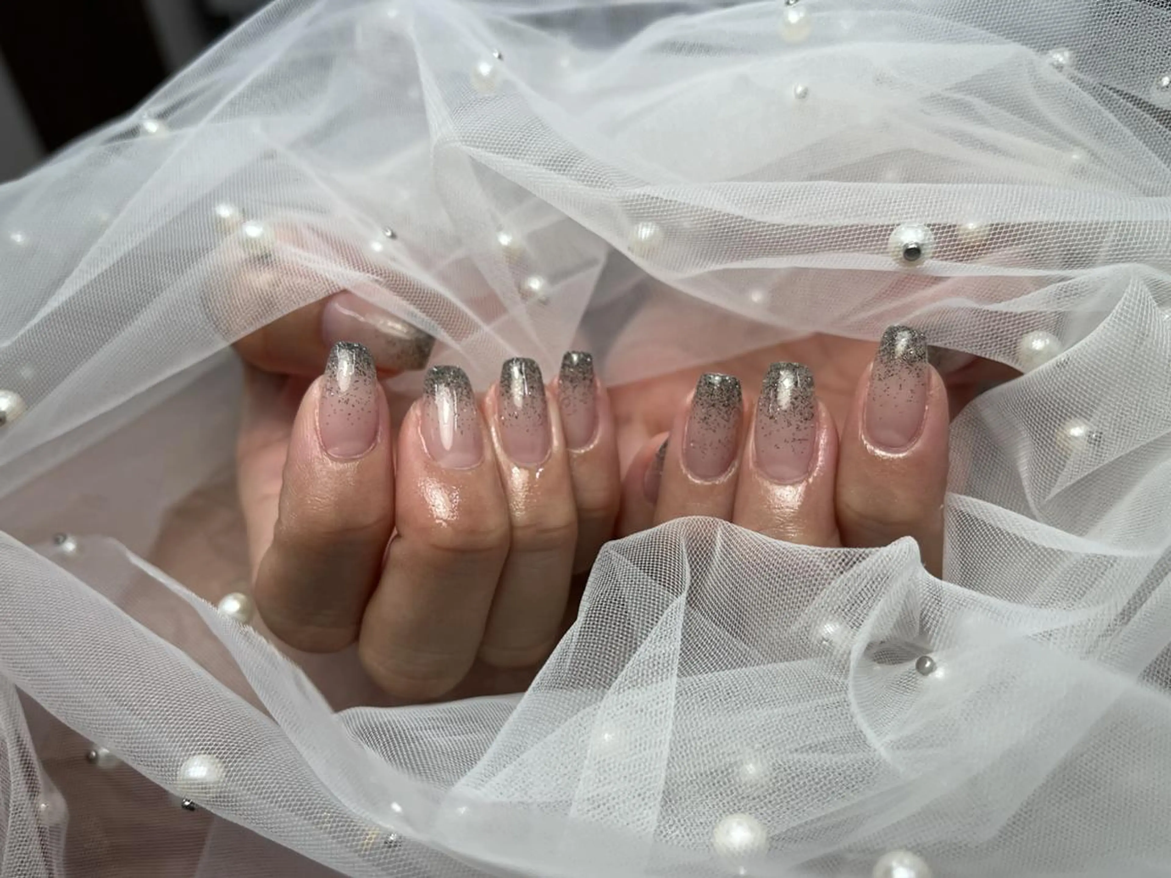 ネイル フレンチネイル ラメ(グリッター) シルバー シンプルネイル ToliyDeliy Nail Salonのネイルデザイン