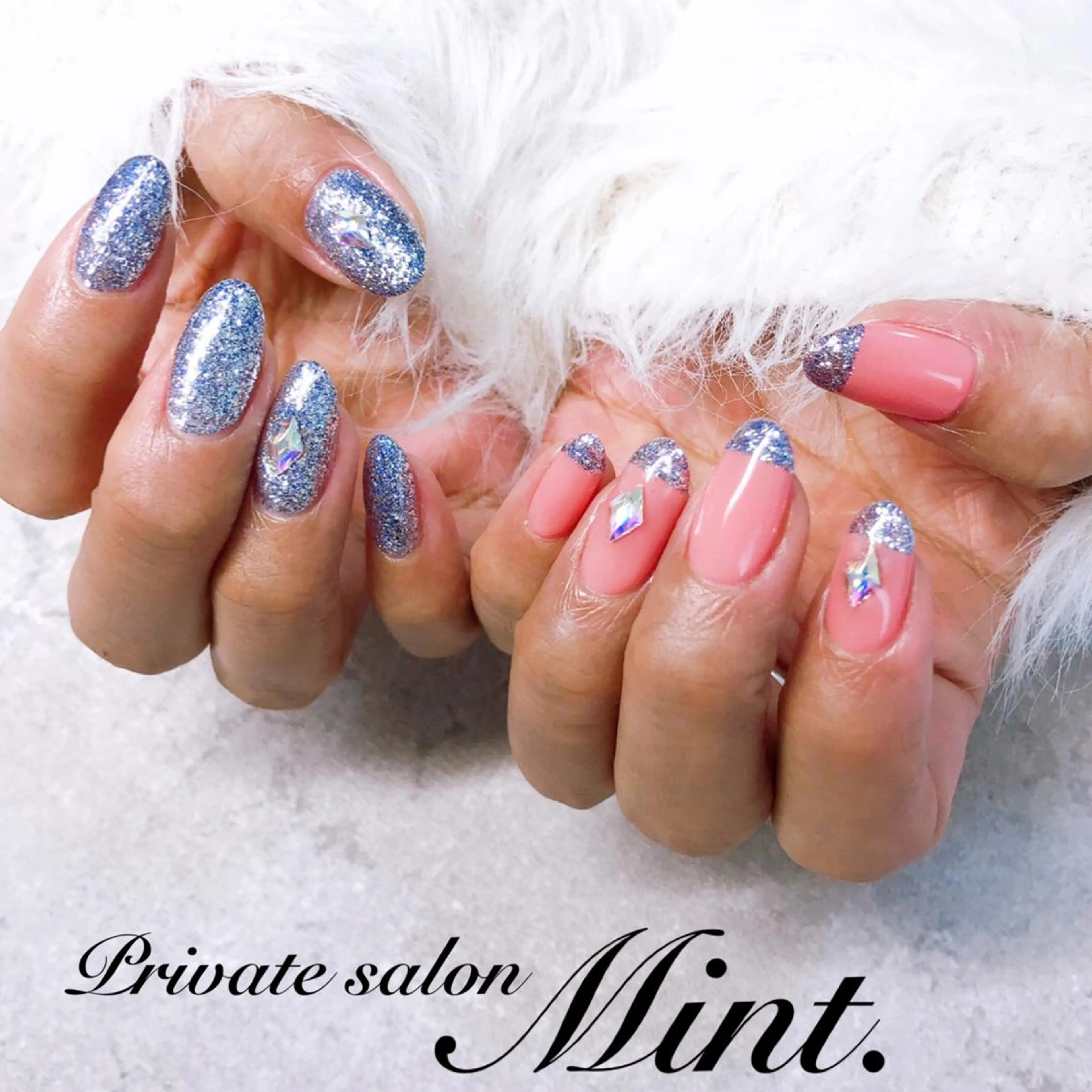 セミロング ネイル ジェルネイル ラメ(グリッター) ハンドネイル Mint. nailのネイルデザイン