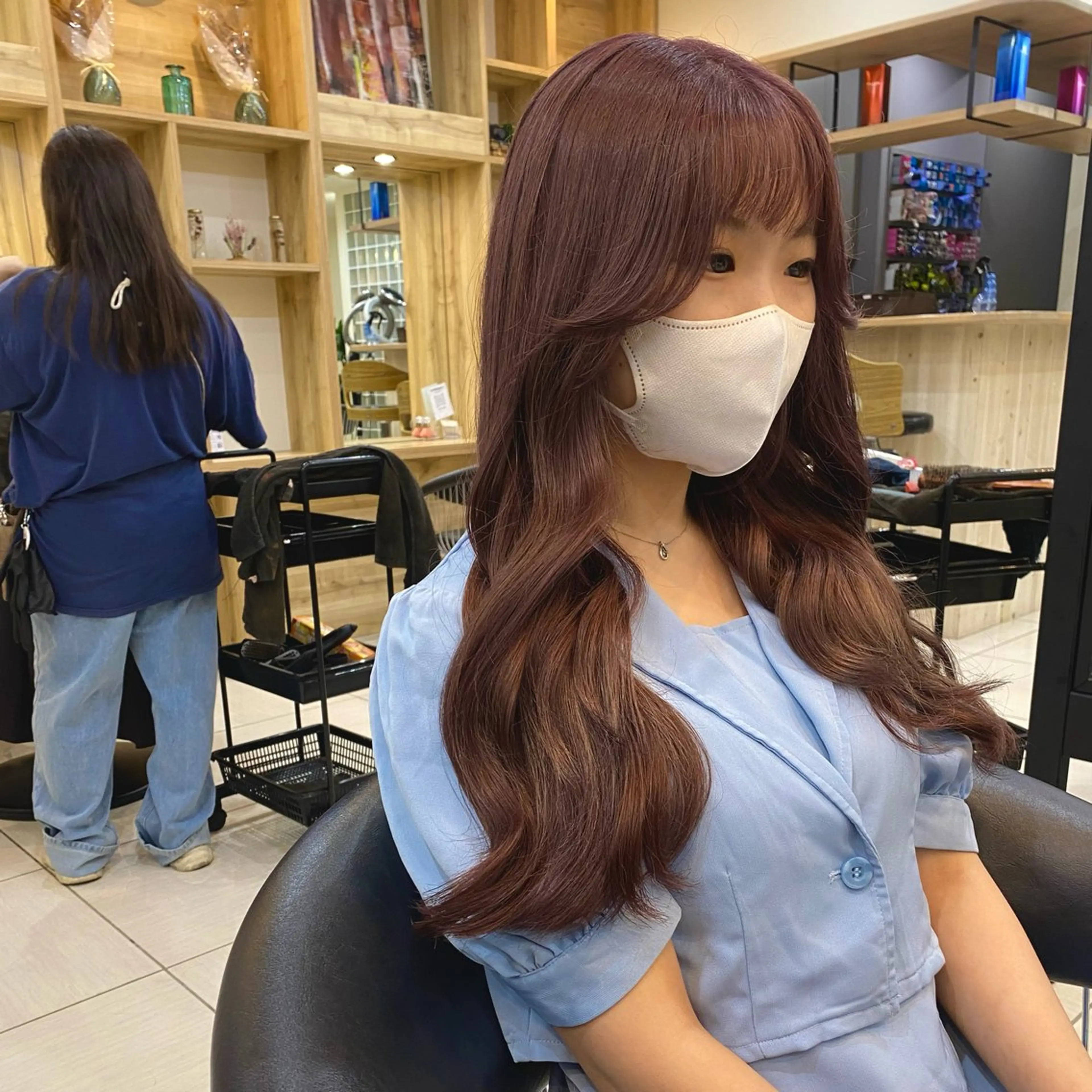 ロング カラー ベージュカラー ピンクカラー ピンクベージュ ヨシンモリ 韓国風ヘア 韓国ヘア／艶カラー minamiのヘアスタイル