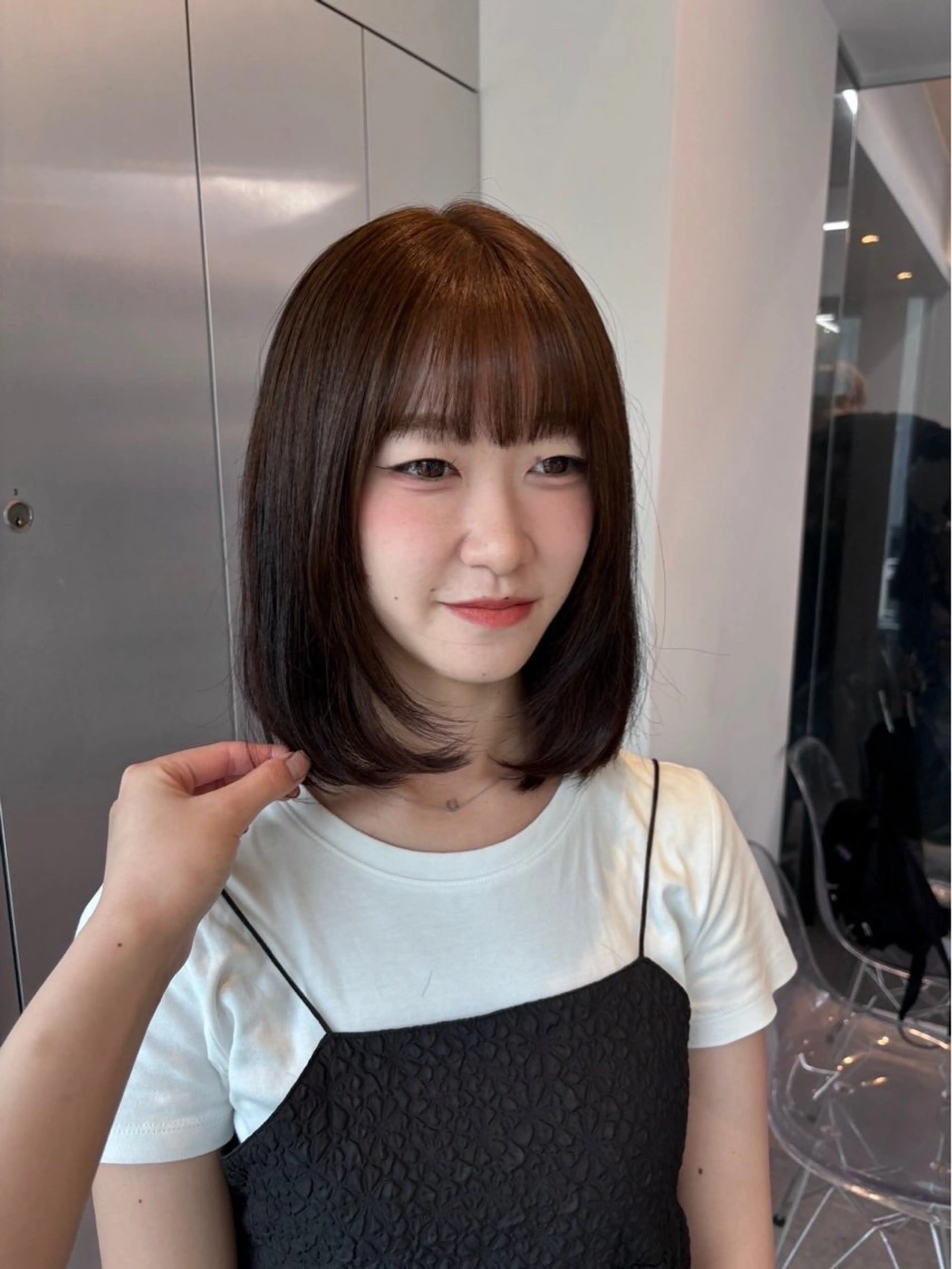 ミディアム ボブ カット ヘアカラー 透明感/韓国ヘア/ miyu 🎀のヘアスタイル