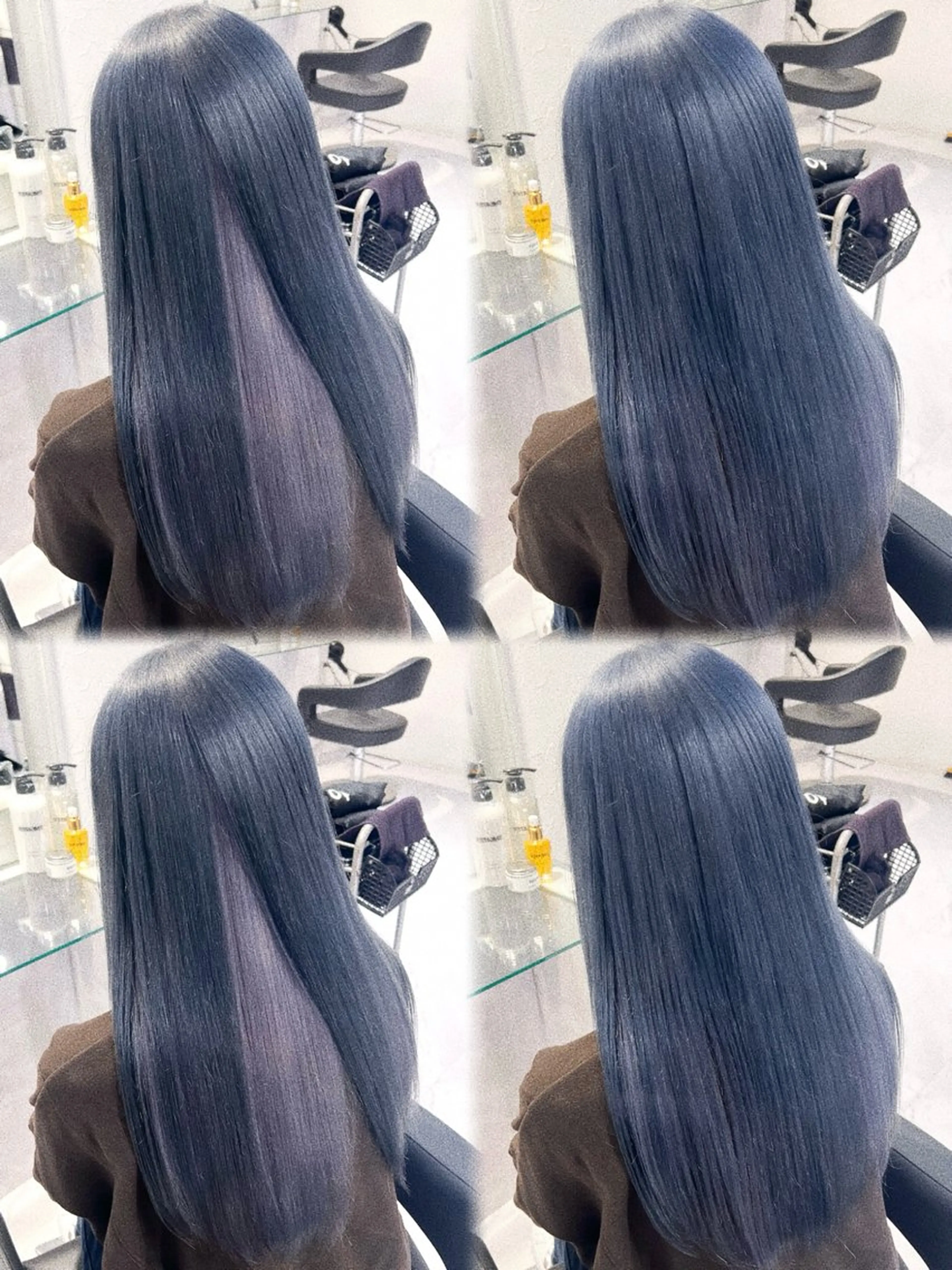 ロング カラー ヘアアレンジ 黒髪 ブルーカラー ブルーブラック ブルーラベンダー デザインカラー ヘアカラー トリートメント 🦋重くない暗髪🦋 Hana🦋のヘアスタイル
