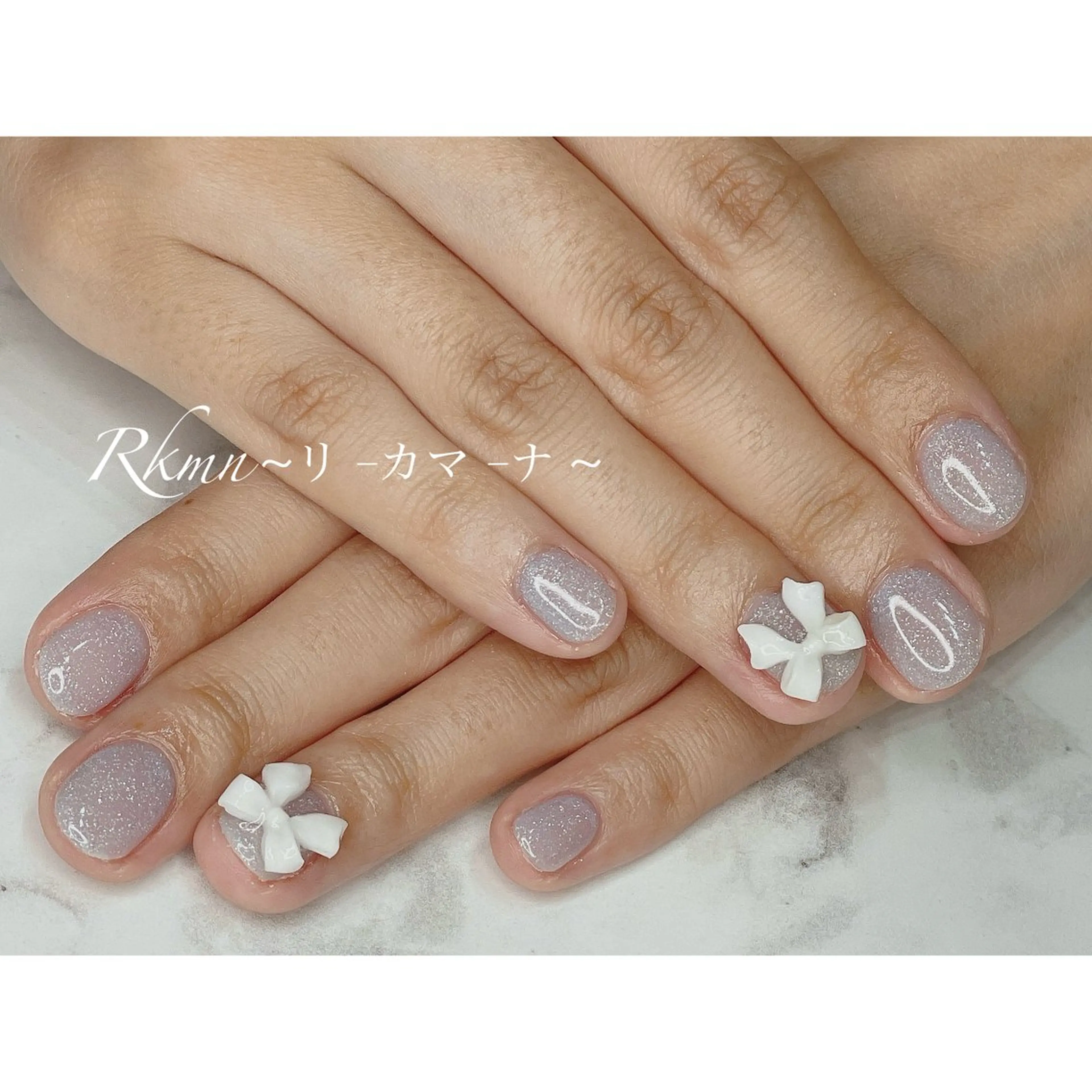 ネイル アートネイル ラメ(グリッター) パープル リボン 春ネイル ハンドネイル フットネイル ハンドケア Rkmn ~リ-カマ-ナ~のネイルデザイン
