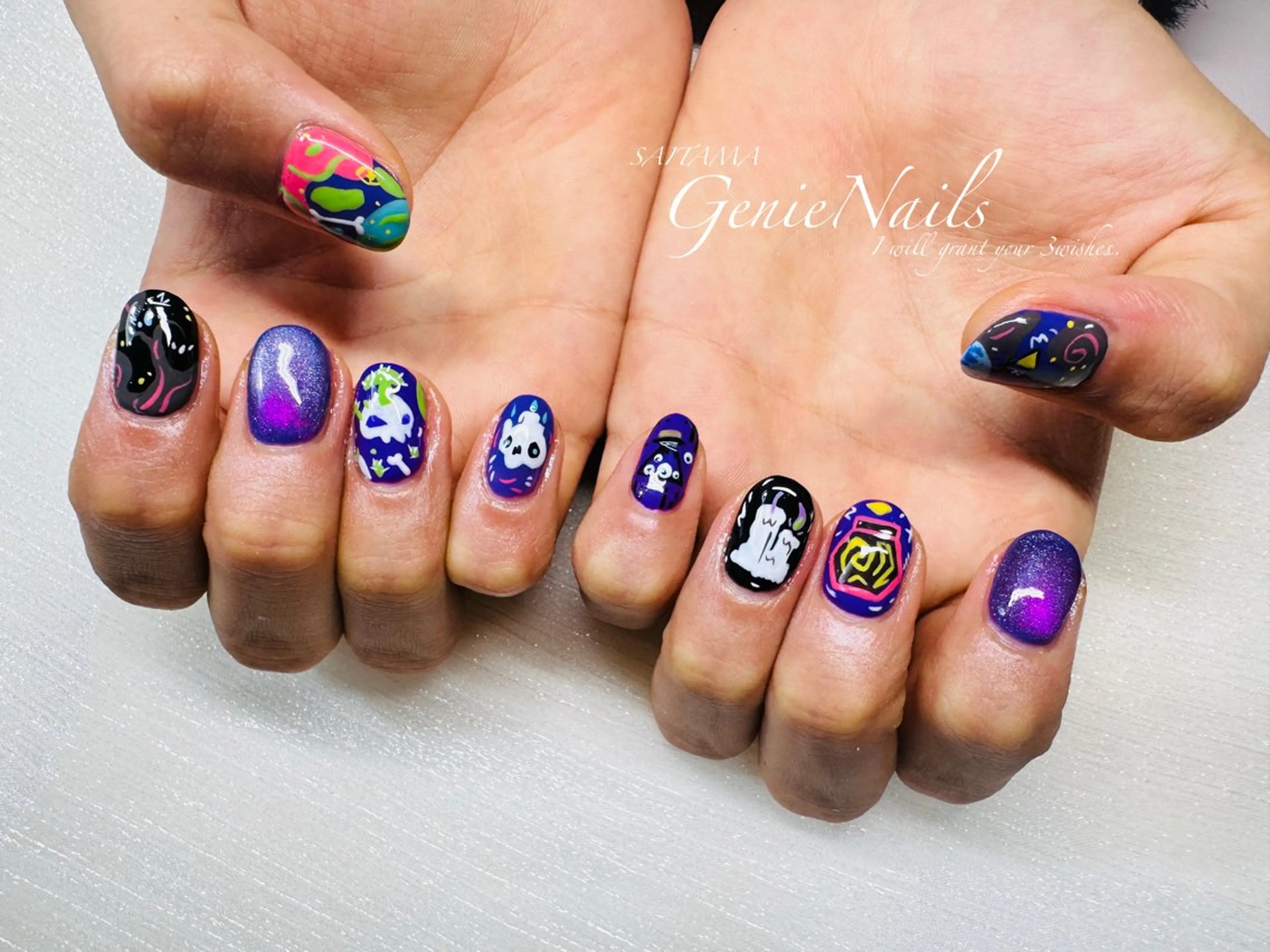 メンズ ネイル アートネイル 氷ネイル・うるうるネイル ロングネイル メンズネイル 持ち込み Genie Nailsのネイルデザイン