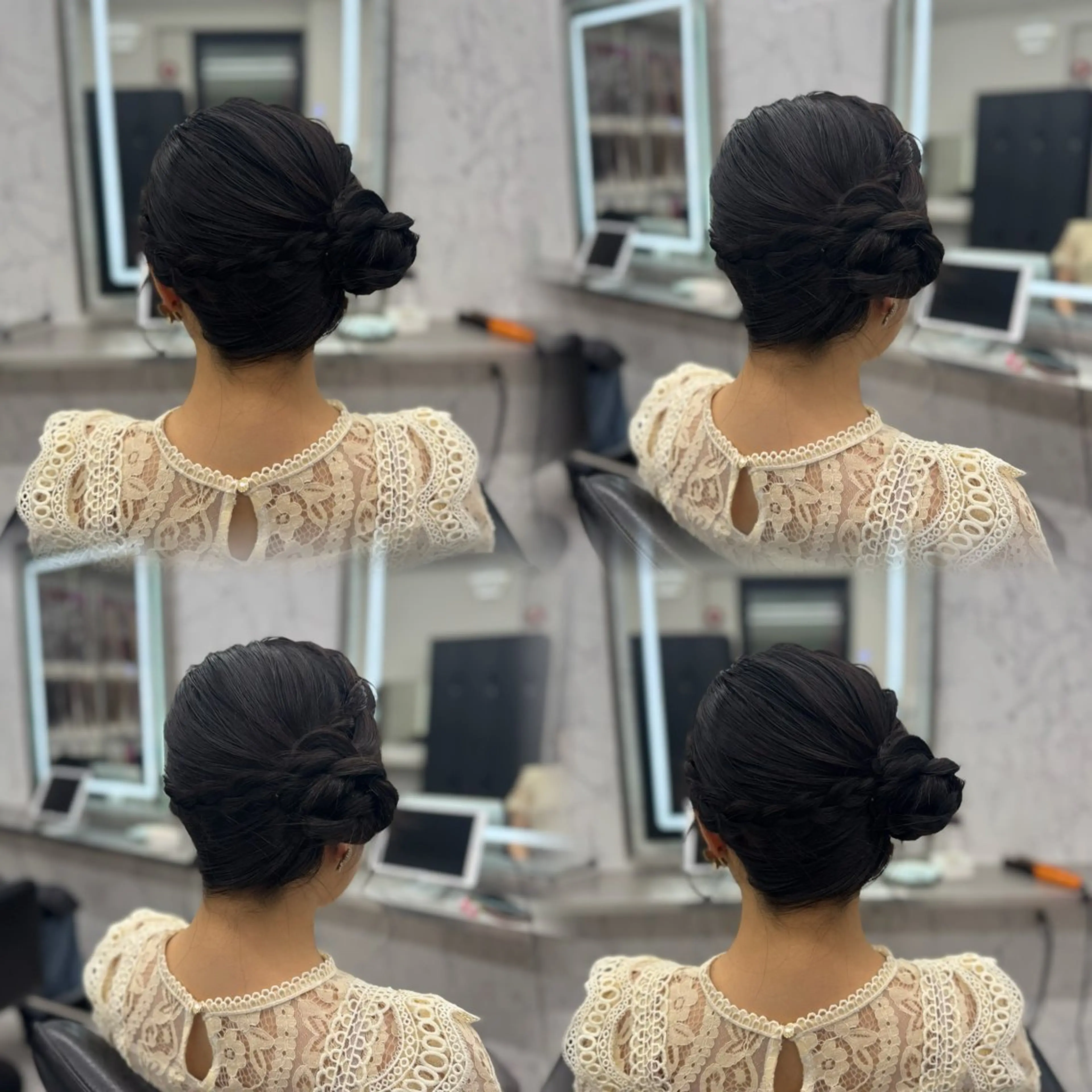 セミロング ヘアアレンジ お団子ヘア ヨシンモリ 韓国風ヘア ヘアセット JPCY MIRIYAのヘアスタイル