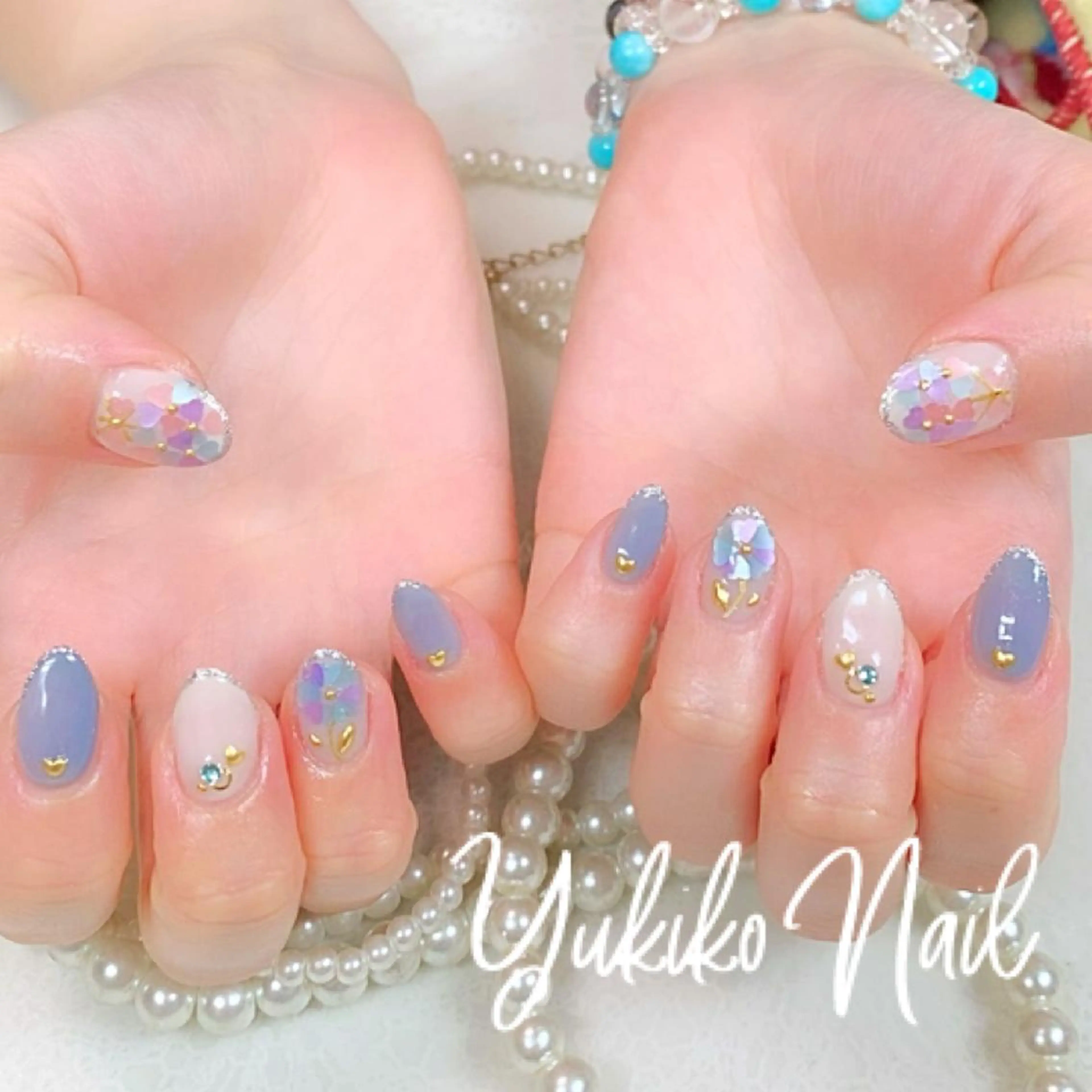 ネイル フラワーネイル ホログラムネイル ハンドネイル ユキコ ネイルのネイルデザイン