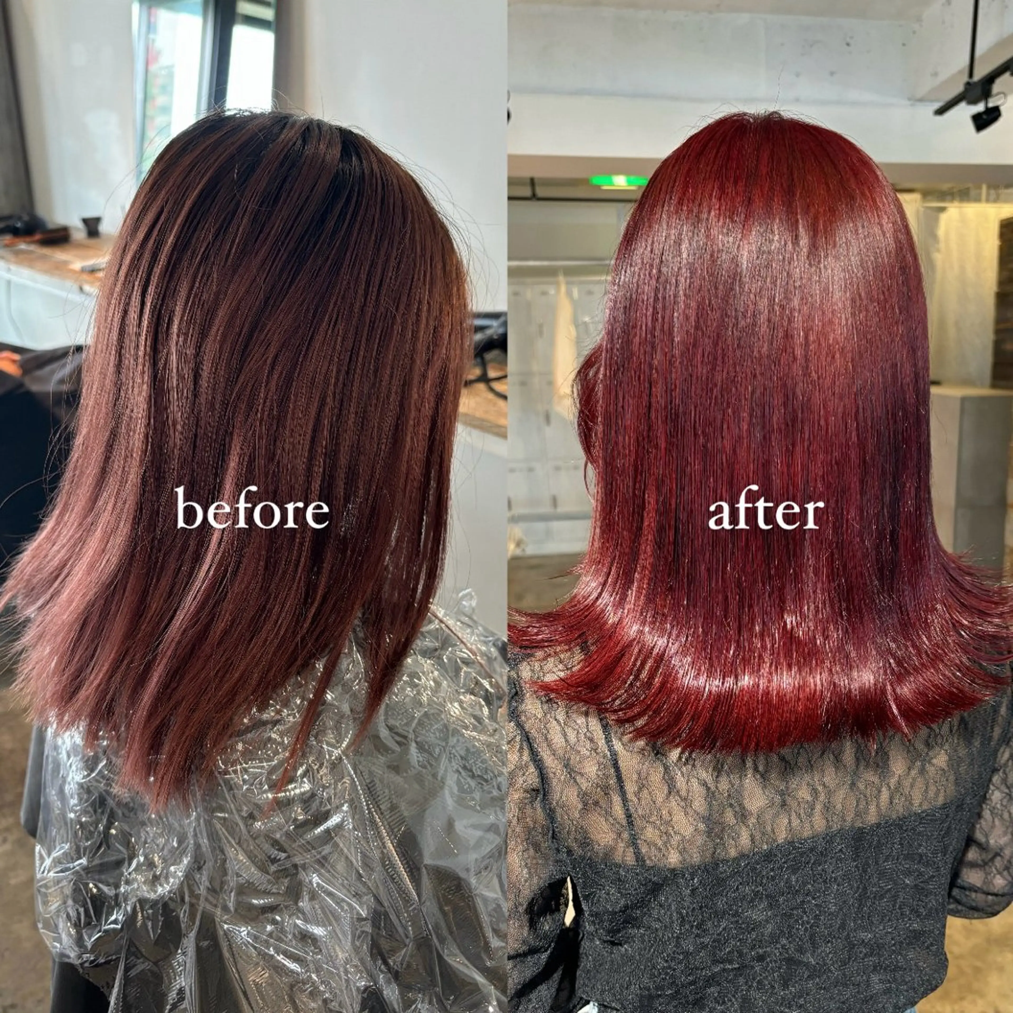 セミロング カラー ブリーチ ケアカラー ブリーチなしカラー レッドカラー 髪質改善 暖色カラー🍒 ケアブリーチ/akiのヘアスタイル