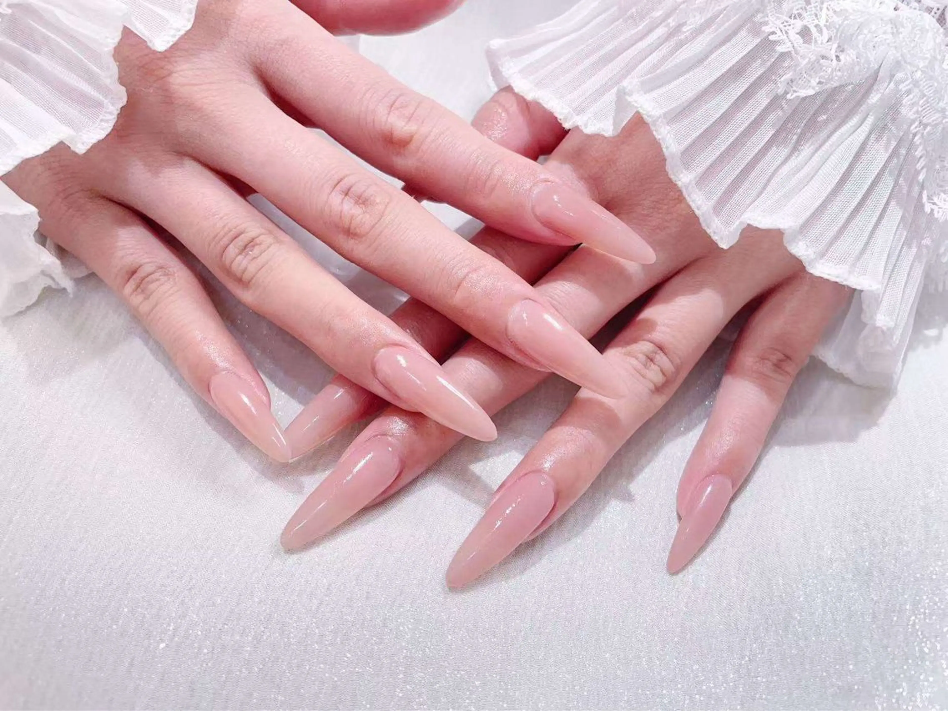 ネイル チークネイル 長さ出し フレンチネイル ガーリー 韓国ネイル SunNail池袋駅 ワンホンネイルのネイルデザイン