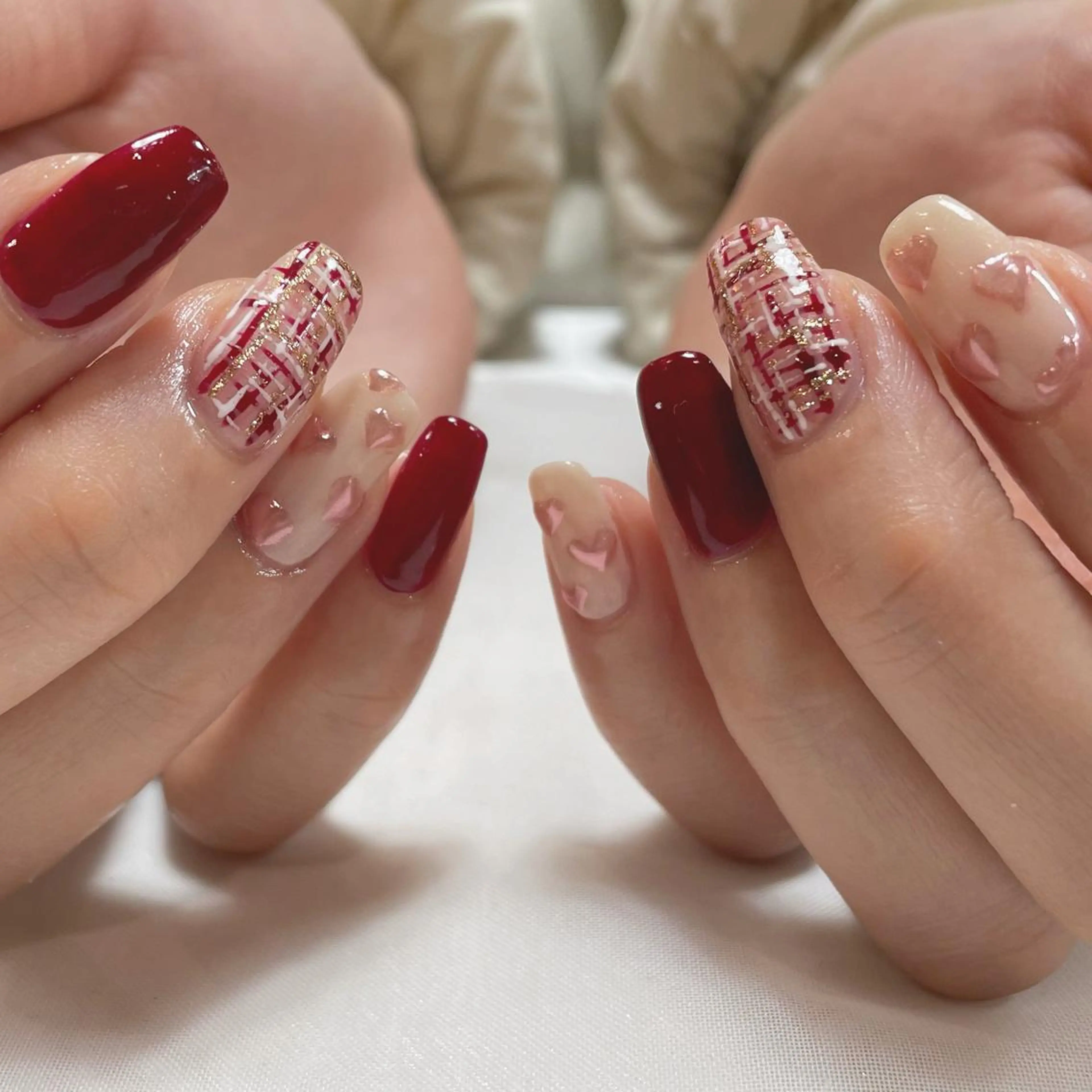 ネイル ツイードネイル バレンタイン ハンドネイル Tsukahara 🌷仙台PARCOのネイルデザイン