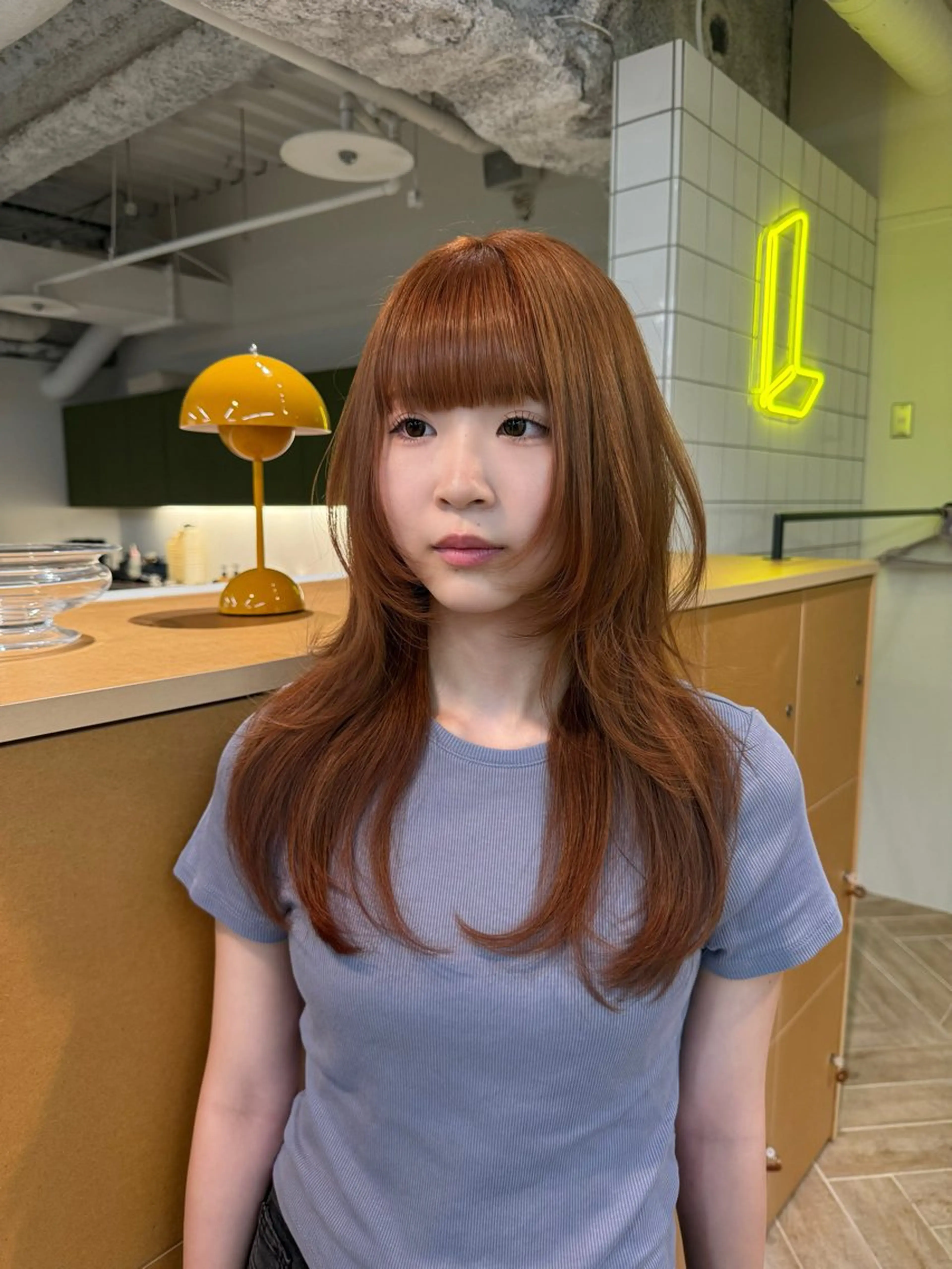 セミロング カット ヘアカラー トリートメント 新潟/万代/レイヤー 韓国風/明間未来のヘアスタイル