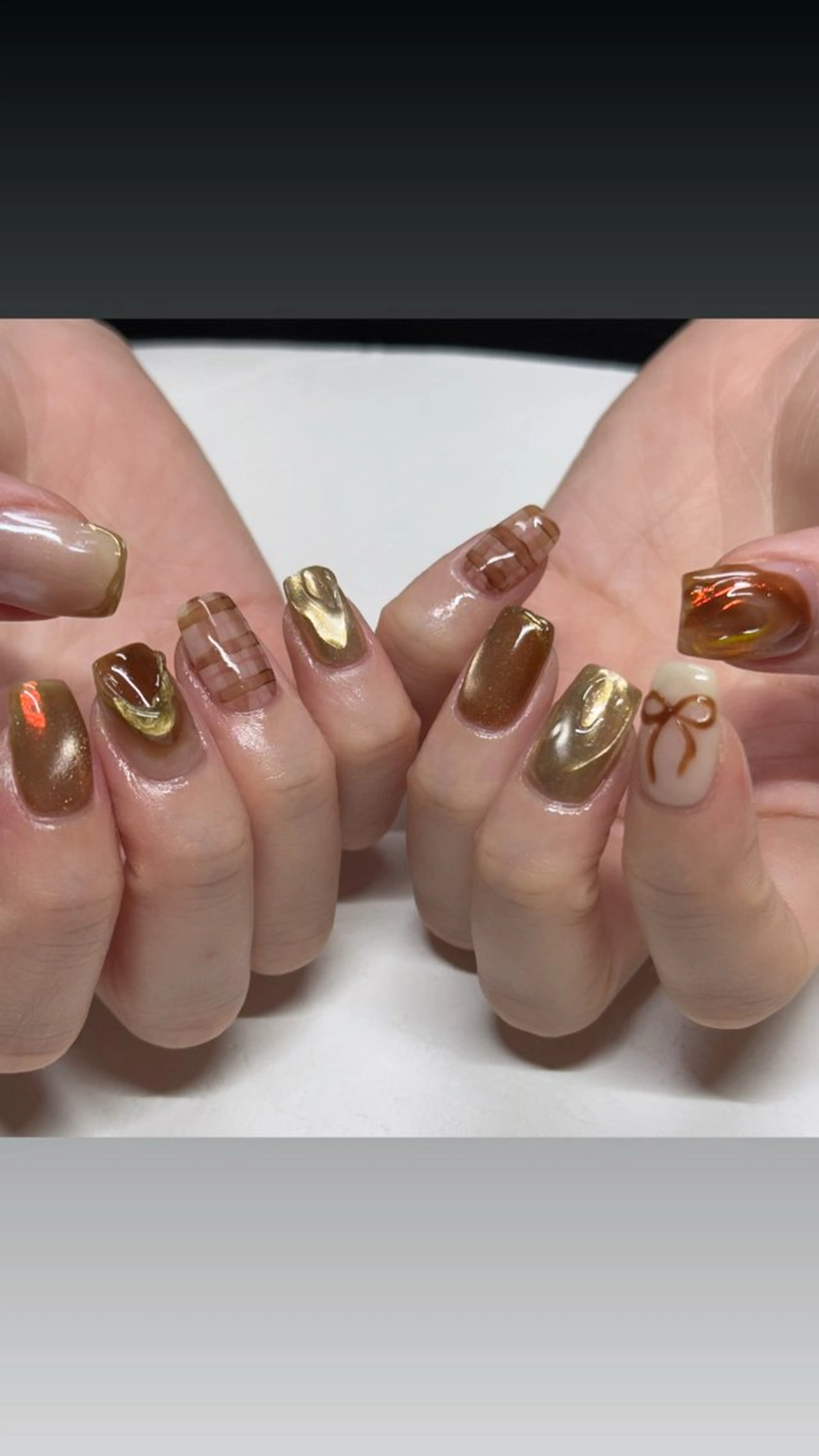 ネイル ブラウン ハンドネイル mai♡マグネット/ ニュアンス/マツパのマツエク・マツパデザイン