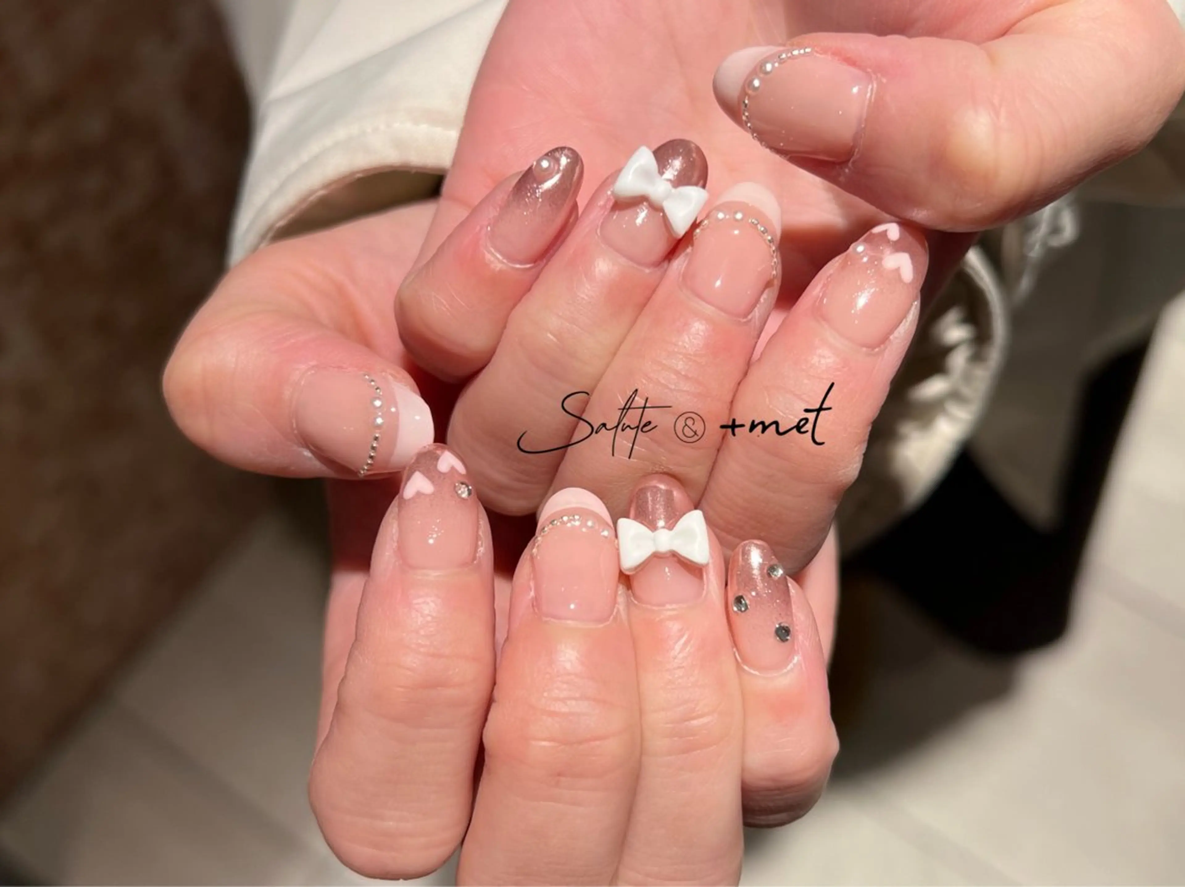 ネイル アートネイル ガーリー ハート ミラーネイル ピンク 小島 志音のネイルデザイン