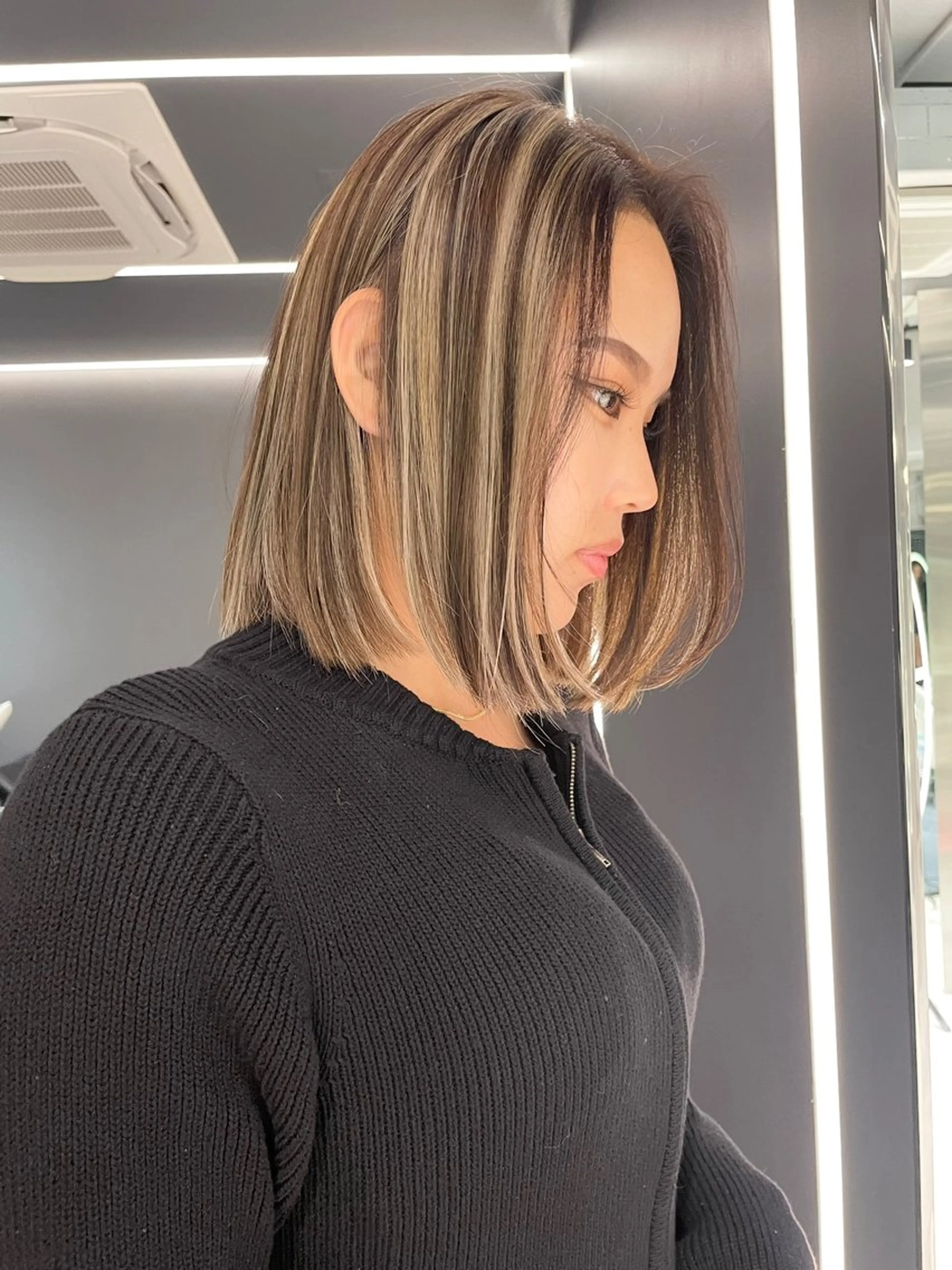 ミディアム ハイライト REDEAL SHIBUYA所属・maya/レイヤー カット/ミインパーマのヘアスタイル