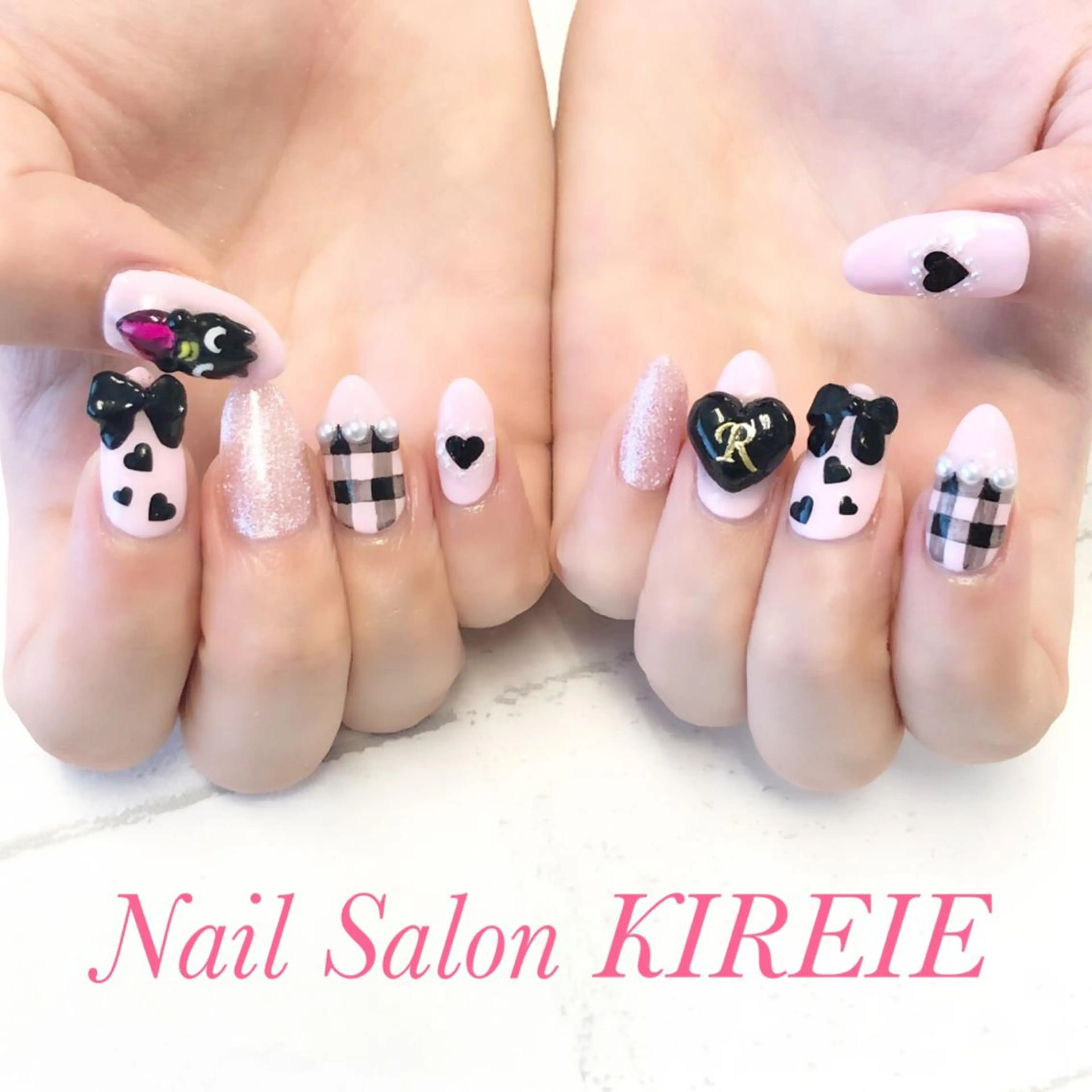 カラー ネイル アートネイル ジェルネイル ハート リボン KIREIE NAILSのネイルデザイン