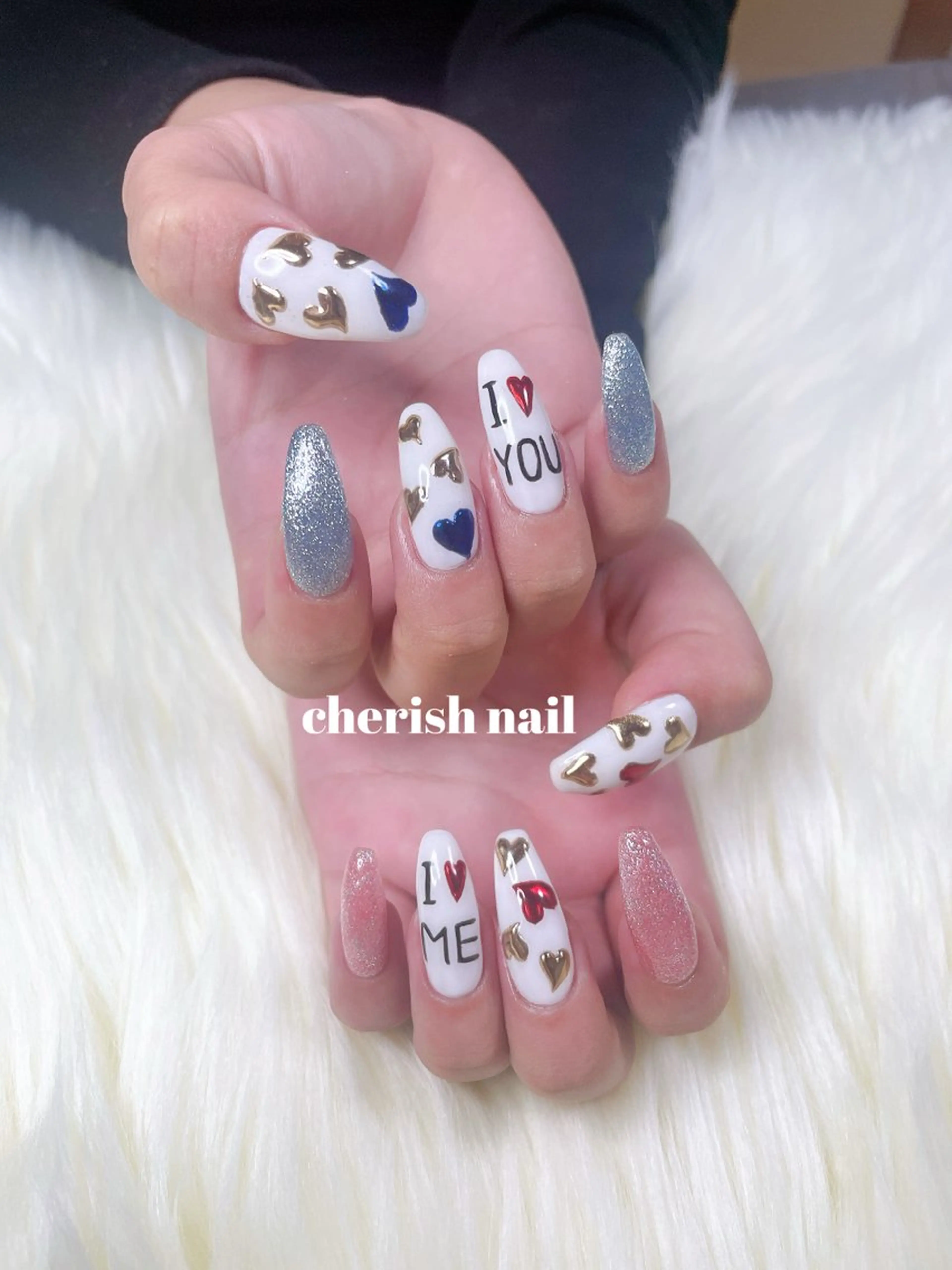 ネイル アートネイル フラッシュネイル ハート マグネットネイル ミラーネイル ハンドネイル cherish nailのネイルデザイン