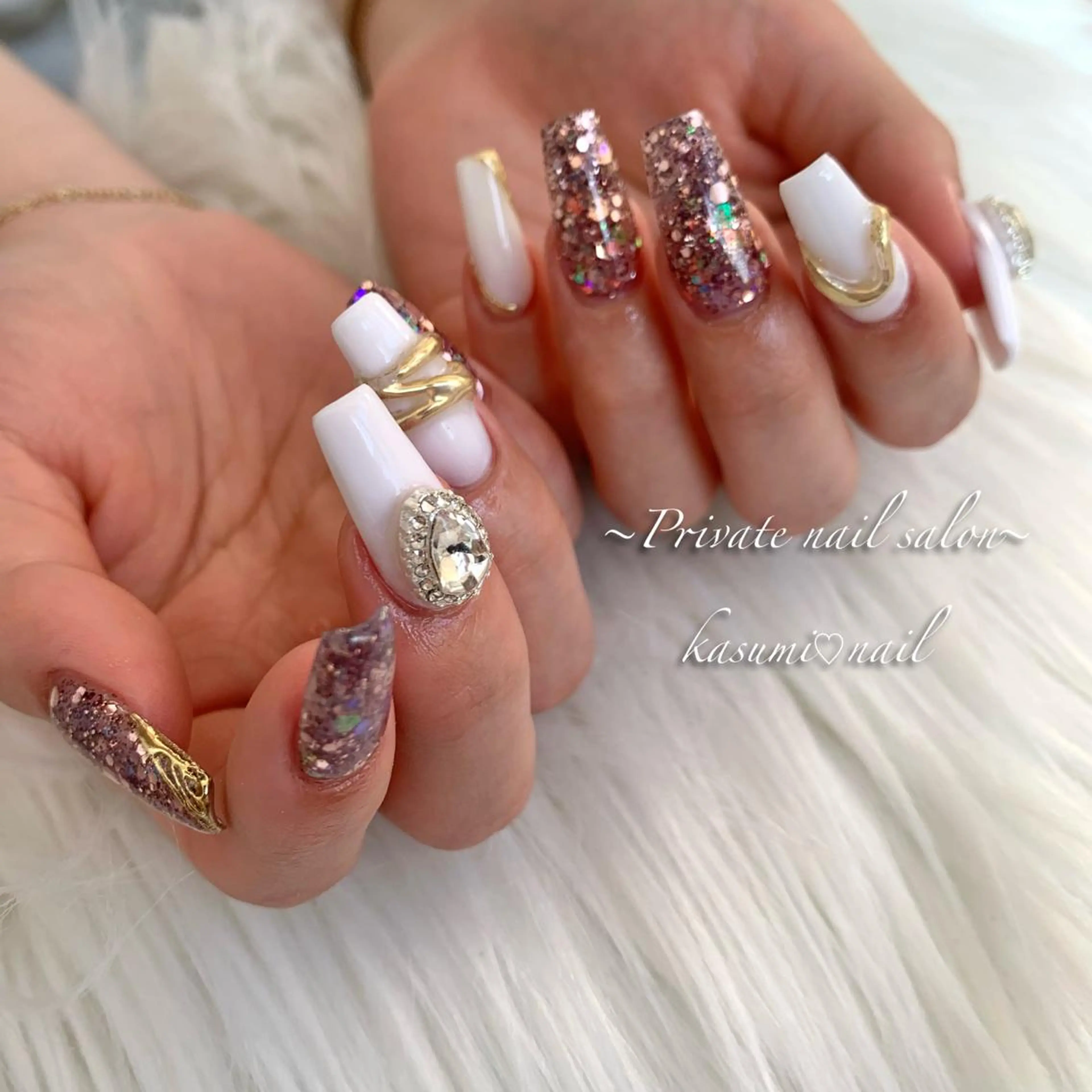 ネイル アートネイル ラメ(グリッター) マグネットネイル ミラーネイル 持ち込み KASUMI♡ Nailのネイルデザイン