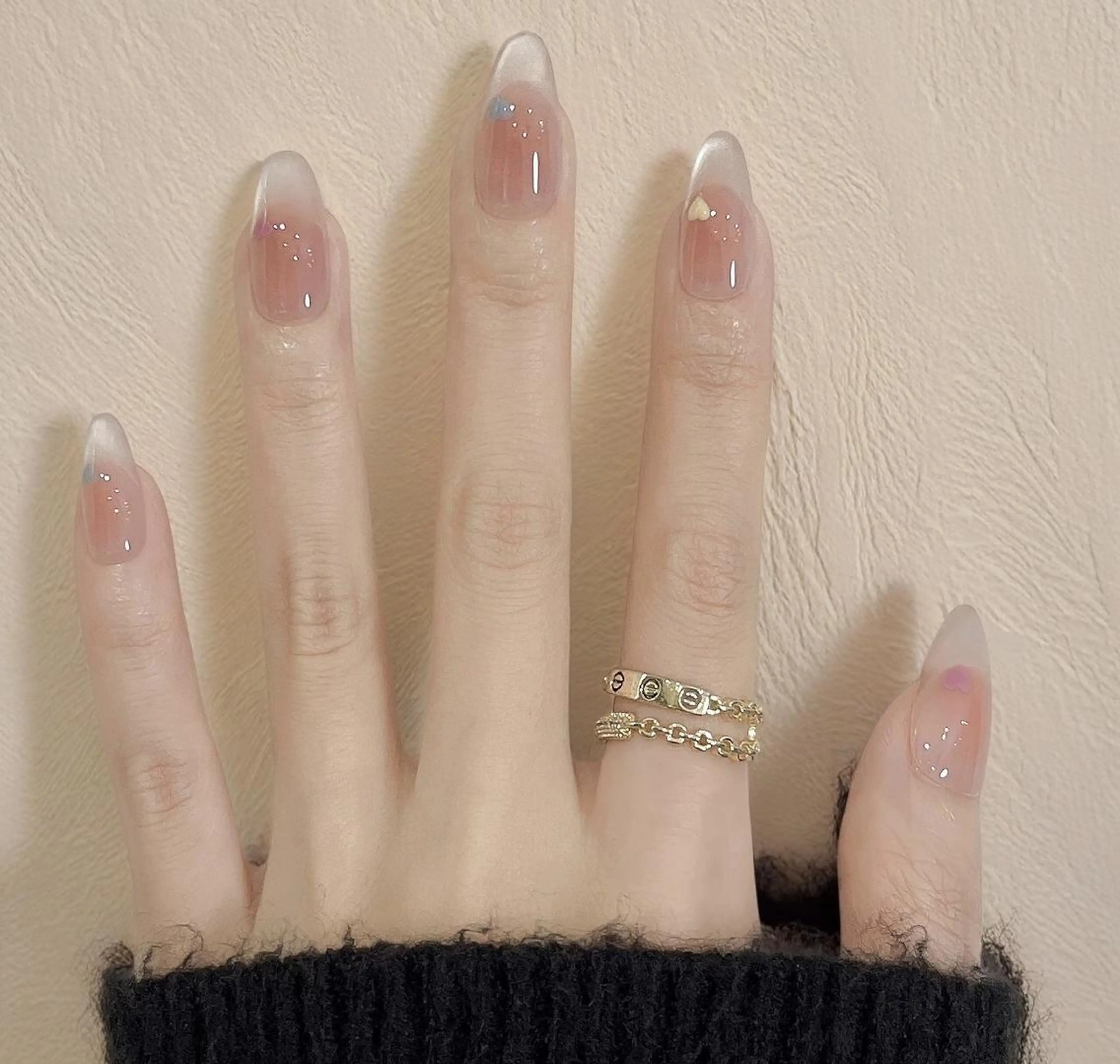 ネイル オーロラネイル チークネイル 長さ出し フットネイル フレンチネイル ハンドネイル リラネイル すみれのネイルデザイン