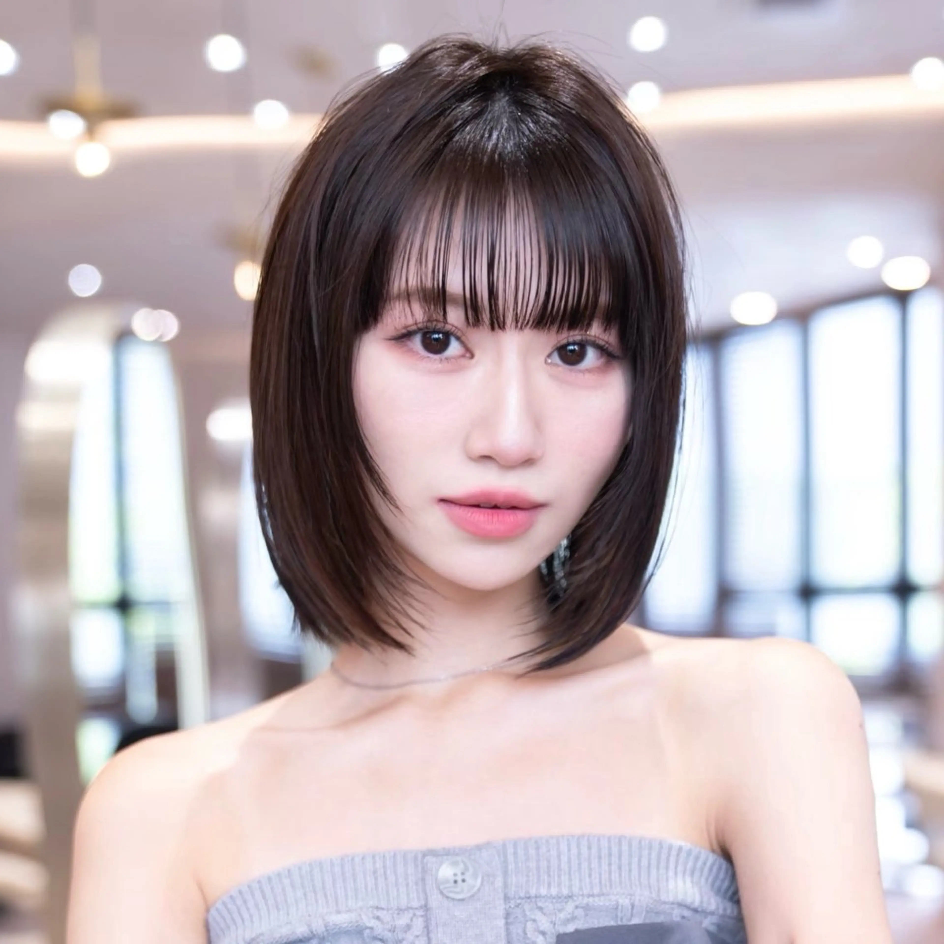 ミディアム カラー ボブ カット ヘアカラー トリートメント 渋谷／タッセルボブ ／顔周り/加邊凌也のヘアスタイル