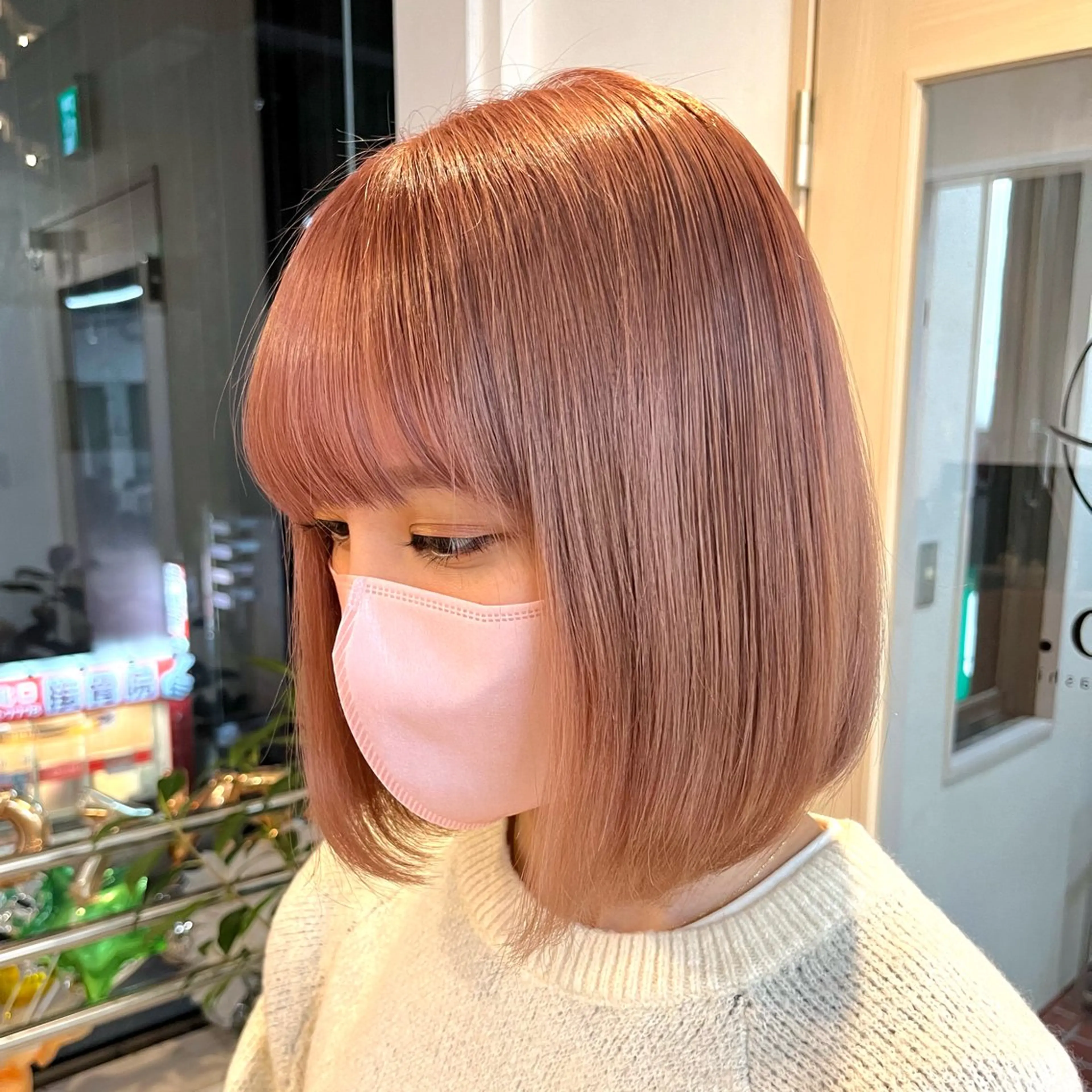 ミディアム カラー カット ヘアカラー トリートメント 韓国ボブ/レイヤー/ ハイトーン/まなみのヘアスタイル