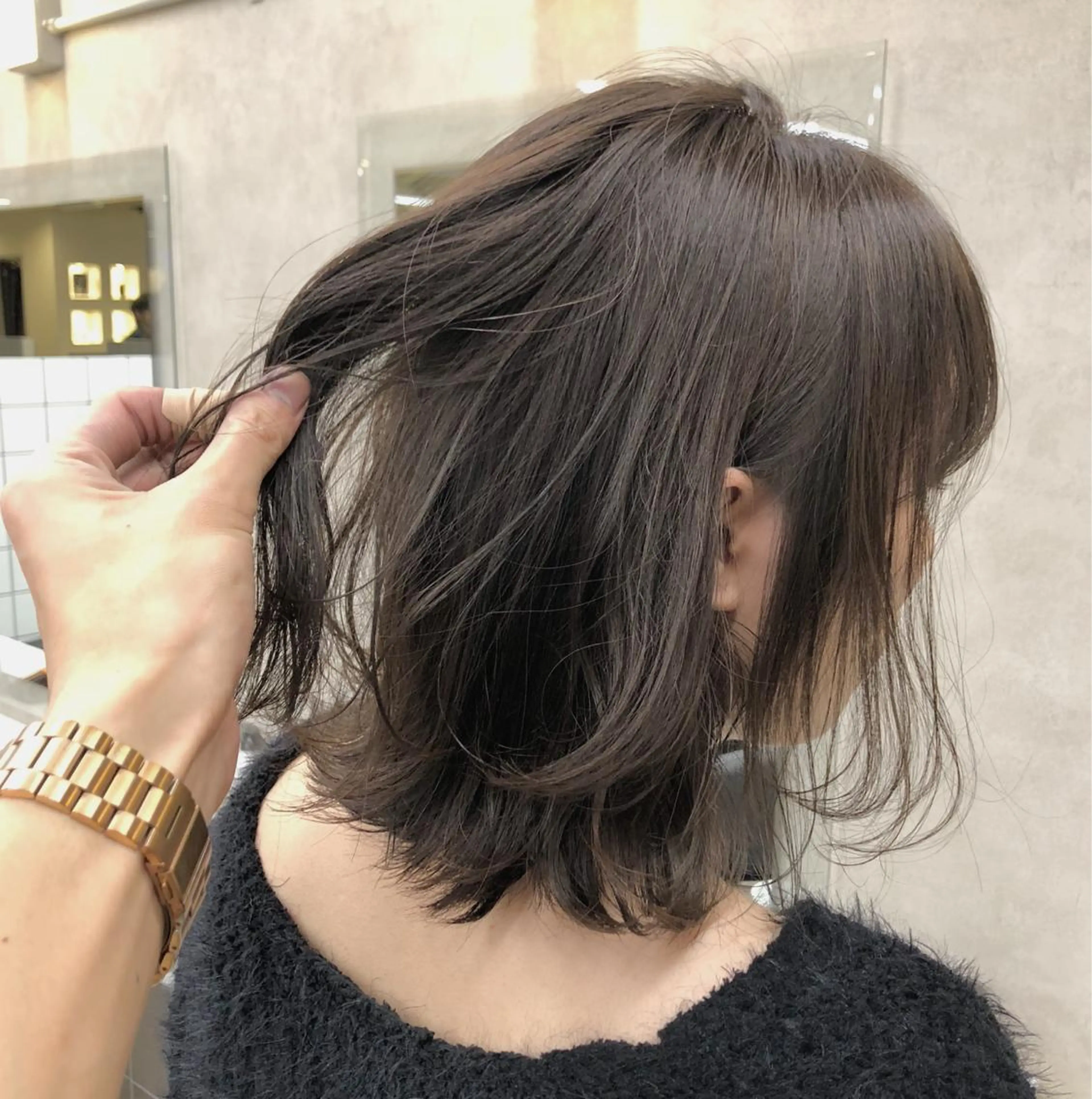 ミディアム カラー ブリーチ グレージュ ブリーチなしカラー ヘアカラー トリートメント ヘアセット 柔らかbeige モトキのヘアスタイル