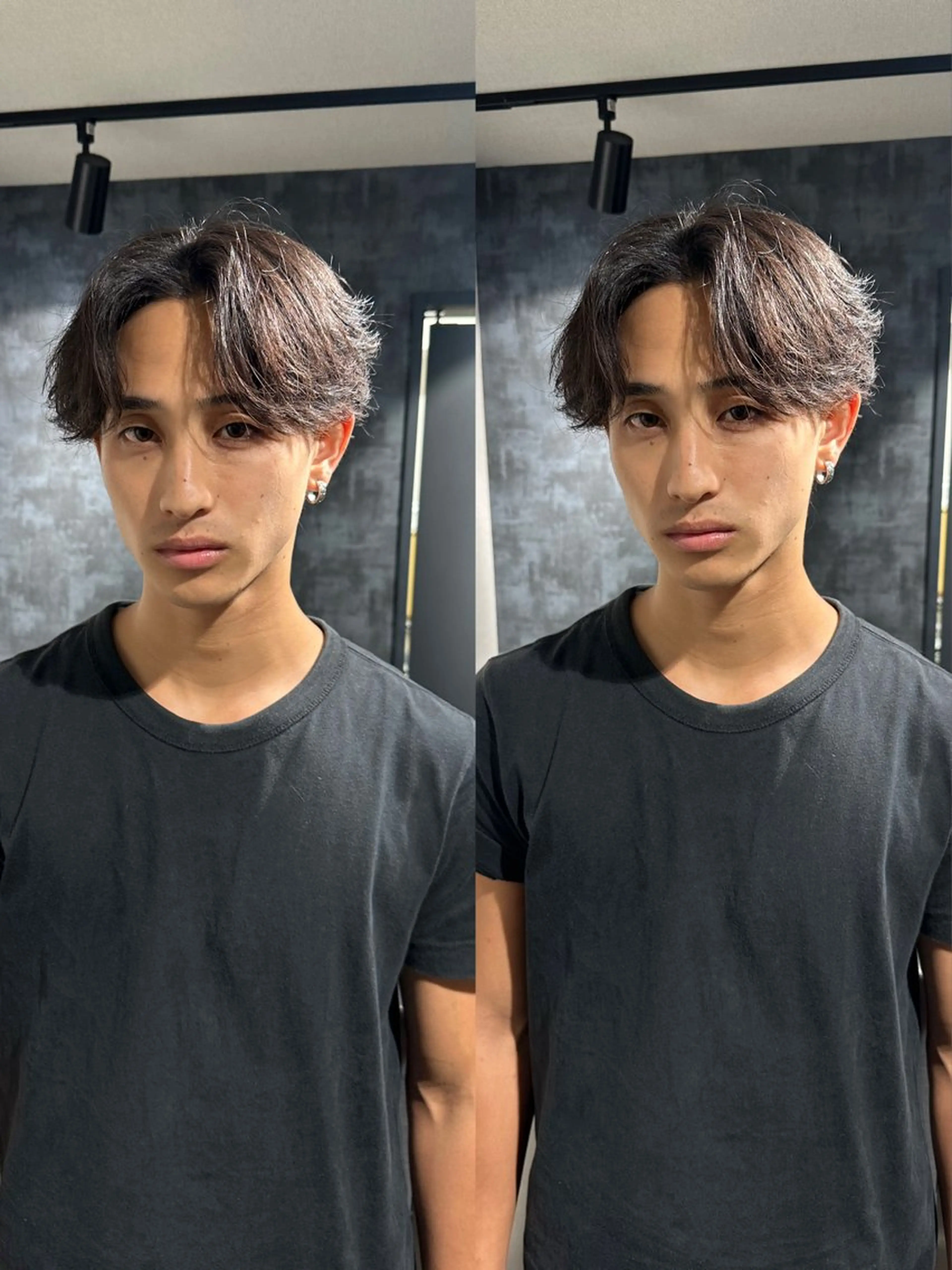 ミディアム パーマ メンズ カット パーマ SALOWIN 原宿 iori所属・🌟原宿指名No.1 センターパート⭐️のヘアスタイル