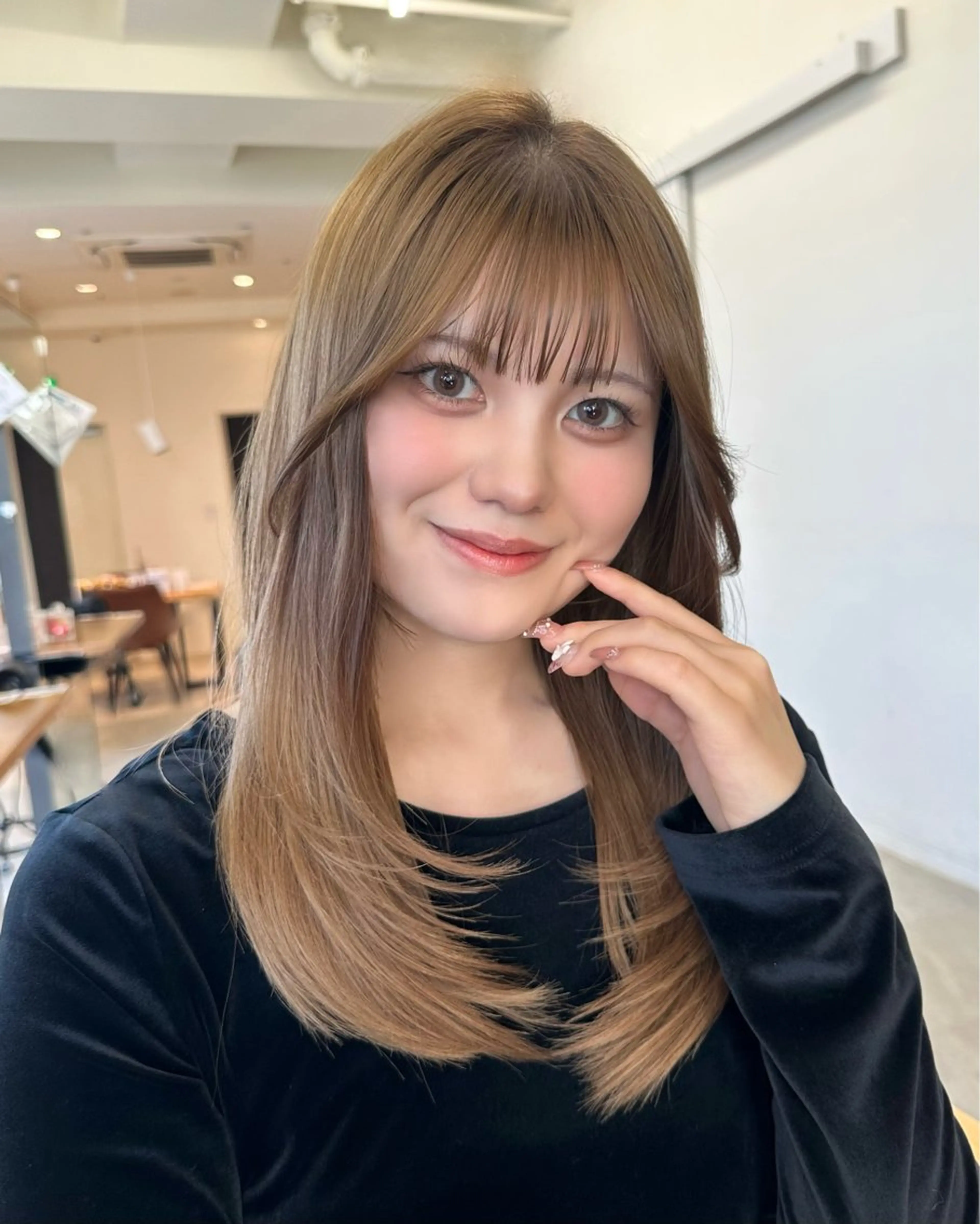 ロング 顔周りcut/ 艶ワンカラー♥ちさきのヘアスタイル