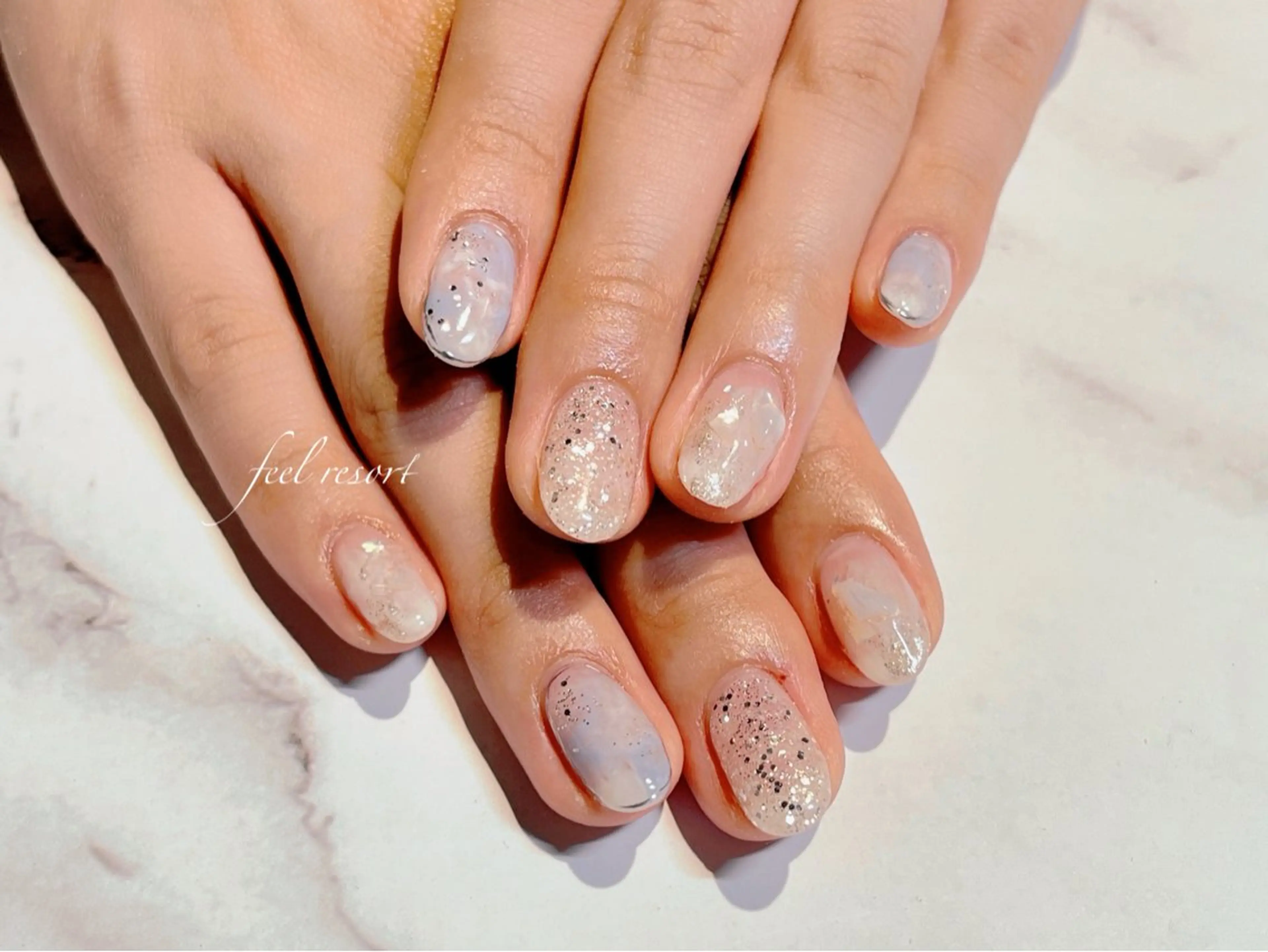 ネイル 長さ出し フットネイル フレンチネイル ジェルネイル ガラスフレンチ ハンドネイル Lien（リアン） 銀座駅6分のネイルデザイン