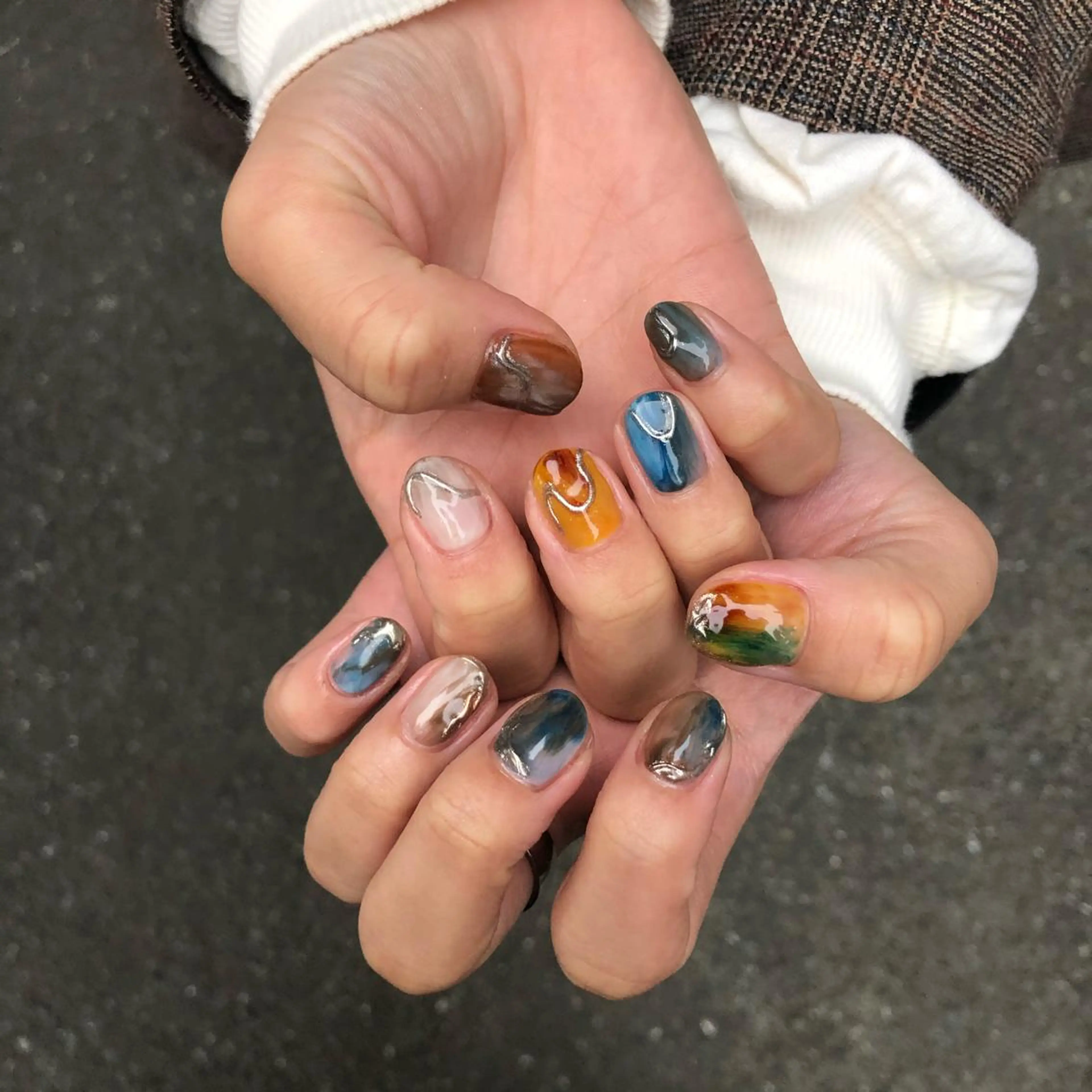 ネイル アートネイル ジェルネイル ミラーネイル ニュアンスネイル 冬ネイル You kyehwaのネイルデザイン