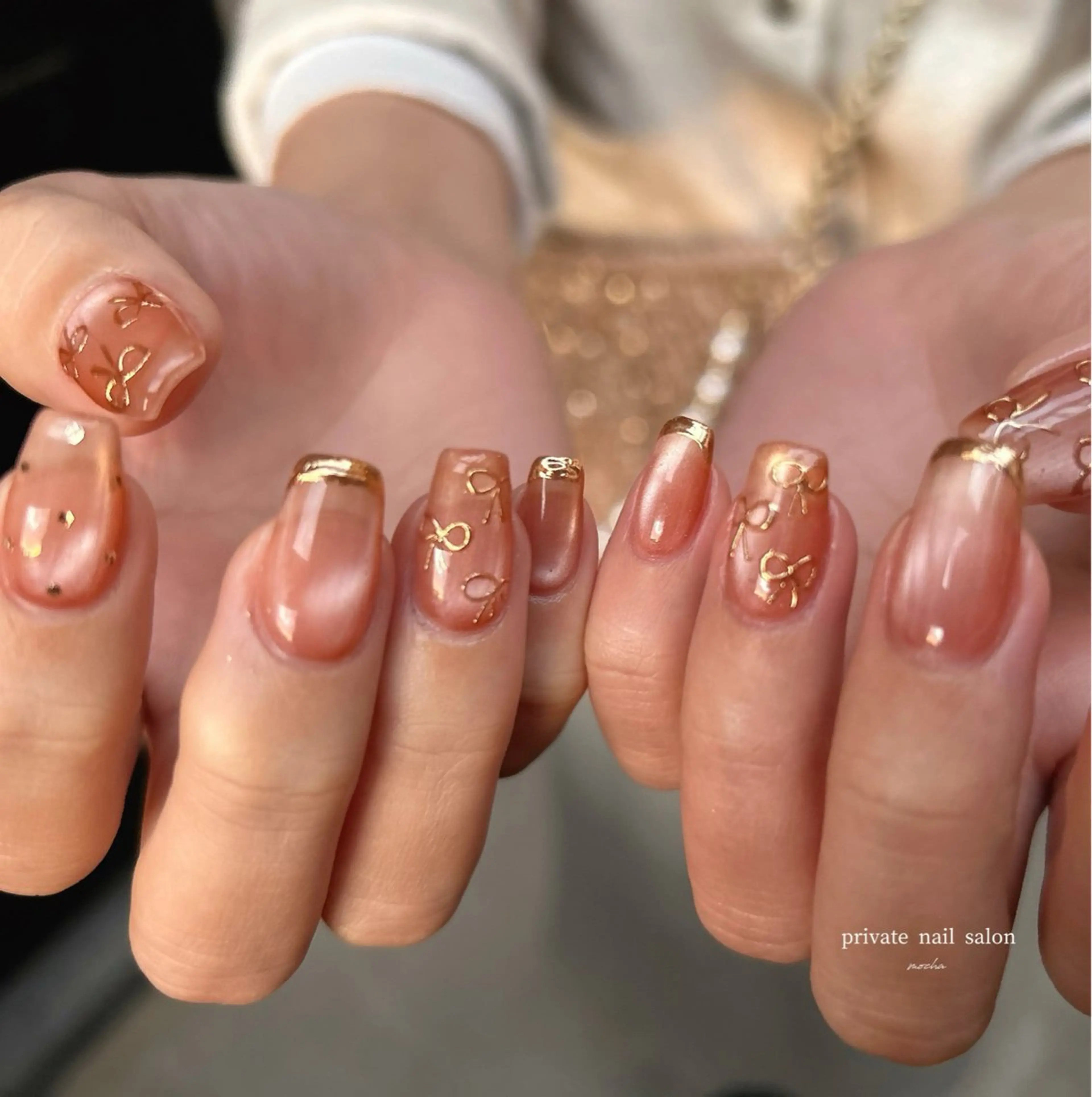 ネイル カジュアル フレンチネイル マグネットネイル ミラーネイル ニュアンスネイル ハンドネイル mocha nailのネイルデザイン
