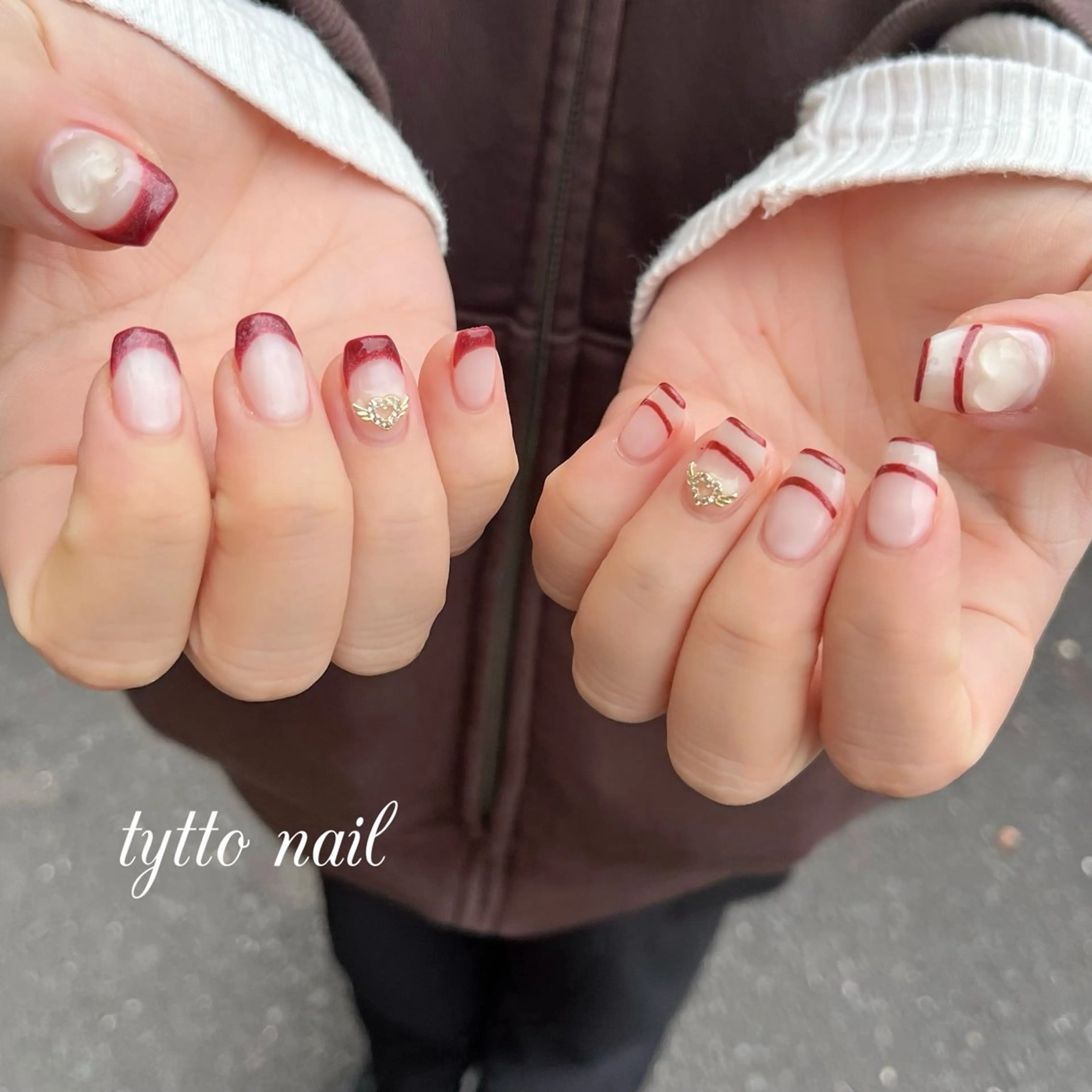 ネイル フレンチネイル ガーリー ハート キラキラネイル ラメ(グリッター) ハンドネイル tytto nail ❤︎‪‪eri‪‪のネイルデザイン