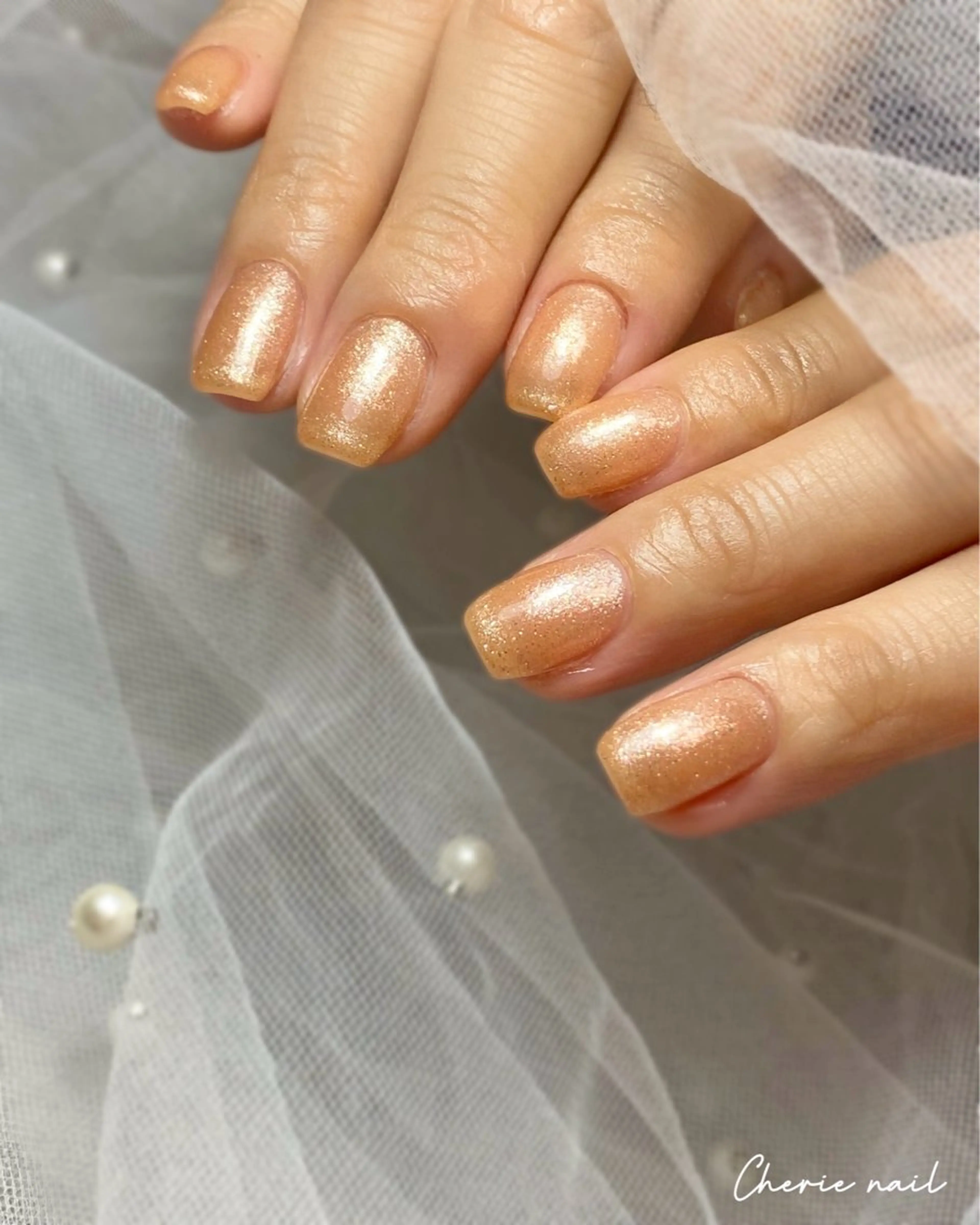 ネイル ジェルネイル ラメ(グリッター) オフィスネイル ワンカラーネイル オレンジ ハンドネイル Cherienail yunaのネイルデザイン