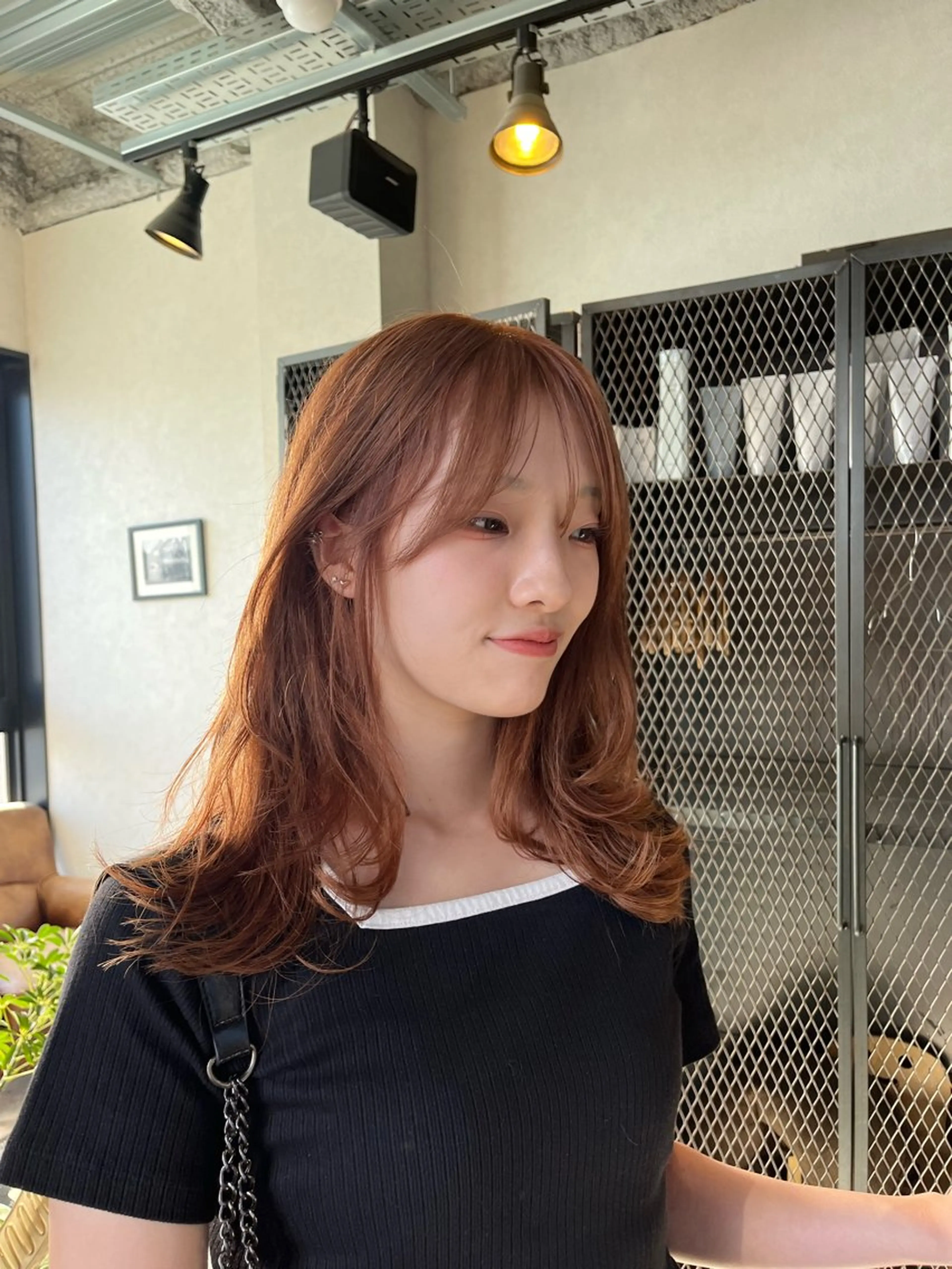 ロング カラー オレンジ 顔周りカット レイヤーカット the OSCAR所属・韓国ヘアスタイリスト Harukaのヘアスタイル