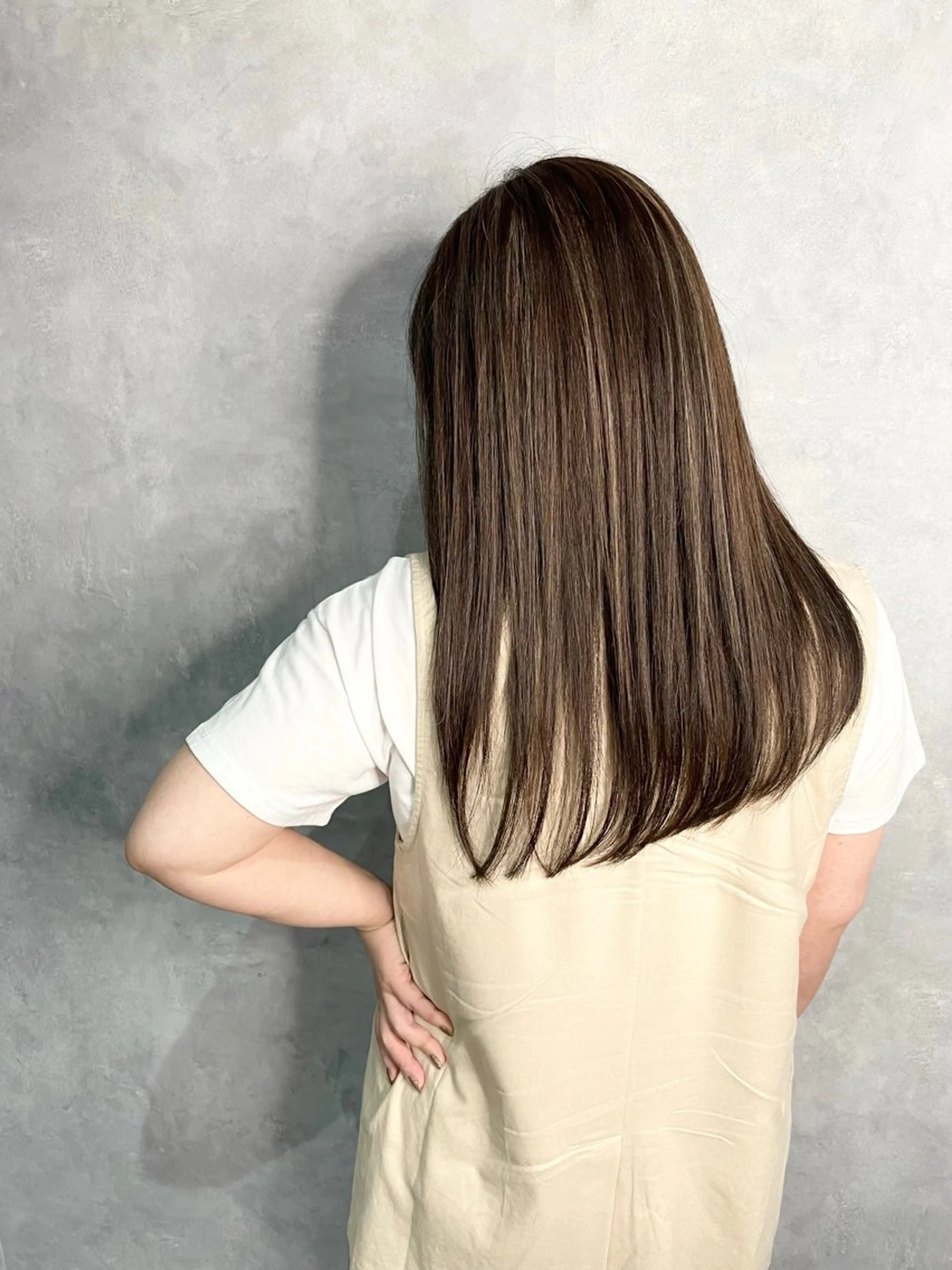 セミロング セミロングパーマ ミストバング ハイライト 髪質改善 ヨシンモリ HAIR SMILE COEURのヘアスタイル