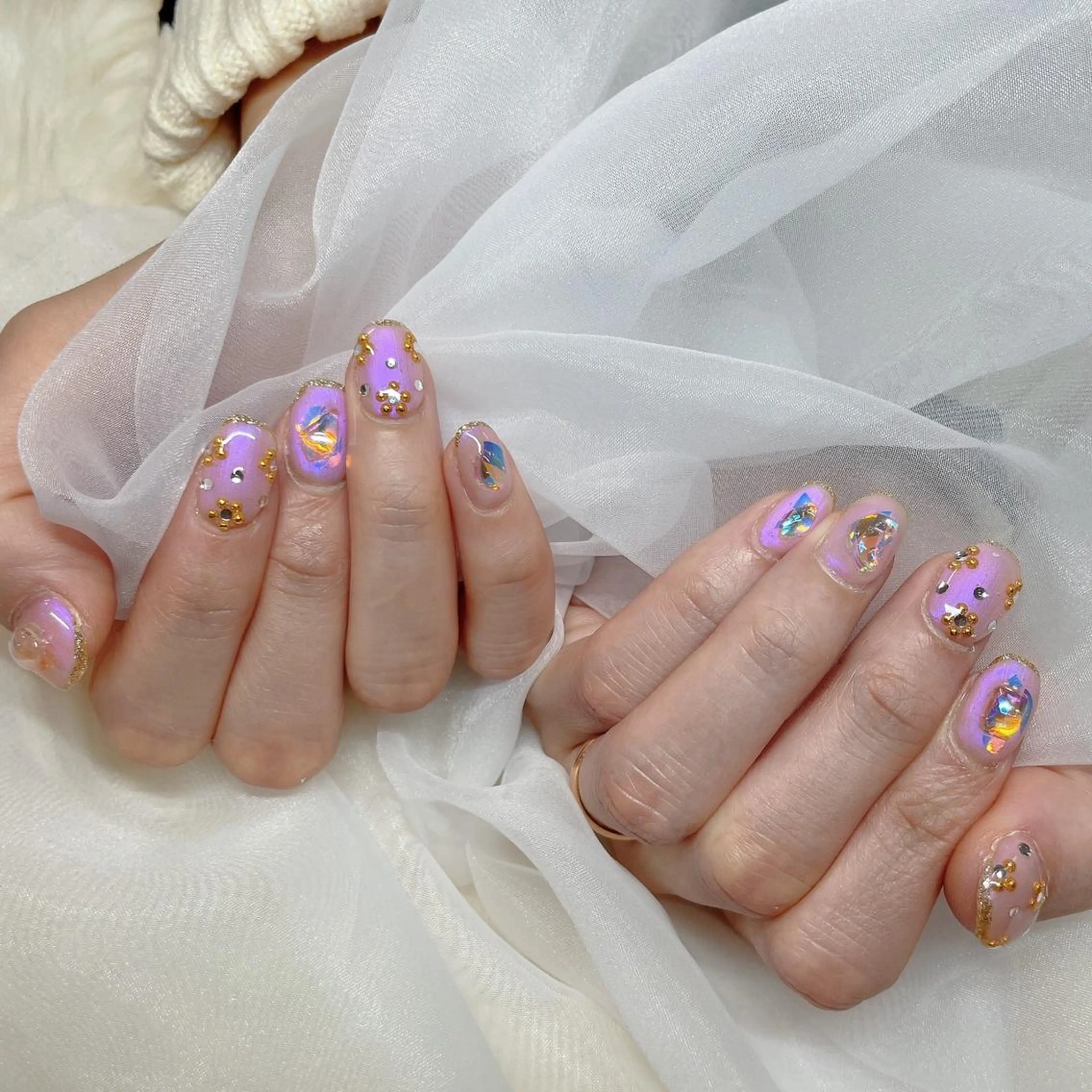 ミディアム ハンドネイル ハンドケア 💜MIYA nail川崎店のネイルデザイン