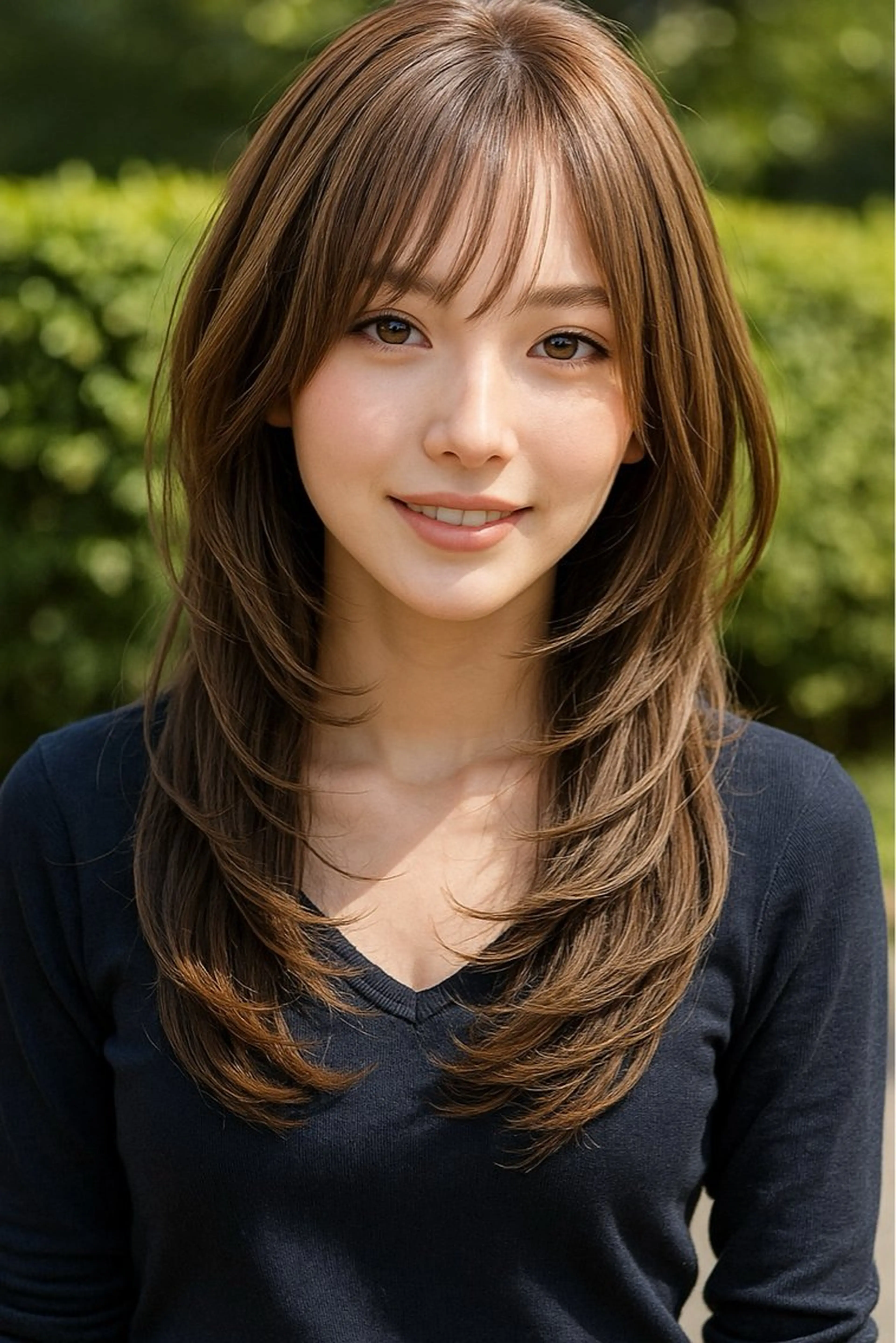 ロング カラー パーマ ブラウンカラー 透明感カラー レイヤーカット さく/髪質改善× 縮毛矯正/町田のヘアスタイル