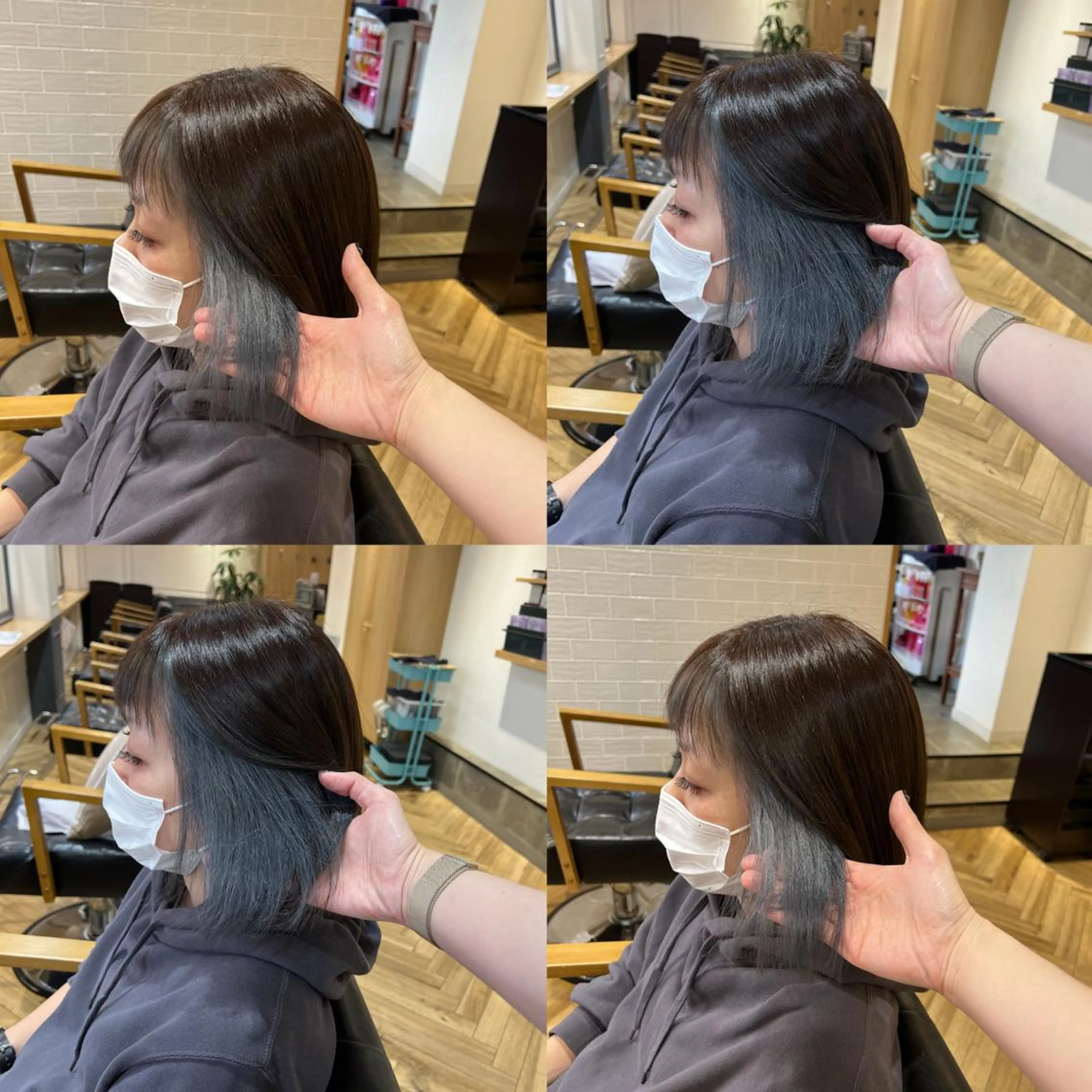 ショート カラー ブルーカラー インナーカラー 艶カラー/韓国顔周り 🎀mamiのヘアスタイル