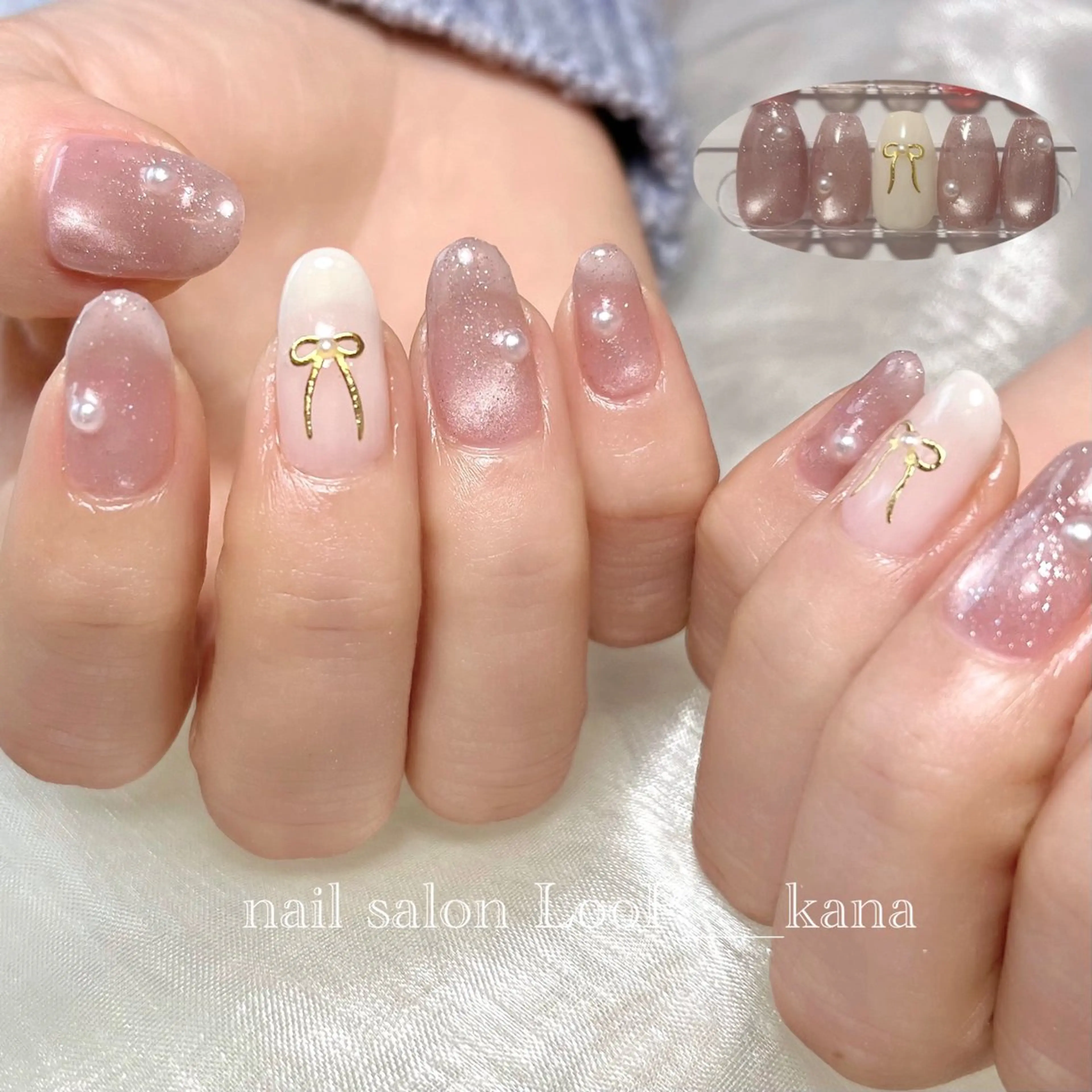ネイル マグネットネイル ピンク リボン ハンドネイル ネイルモデル募集中 LooP-kanaのネイルデザイン