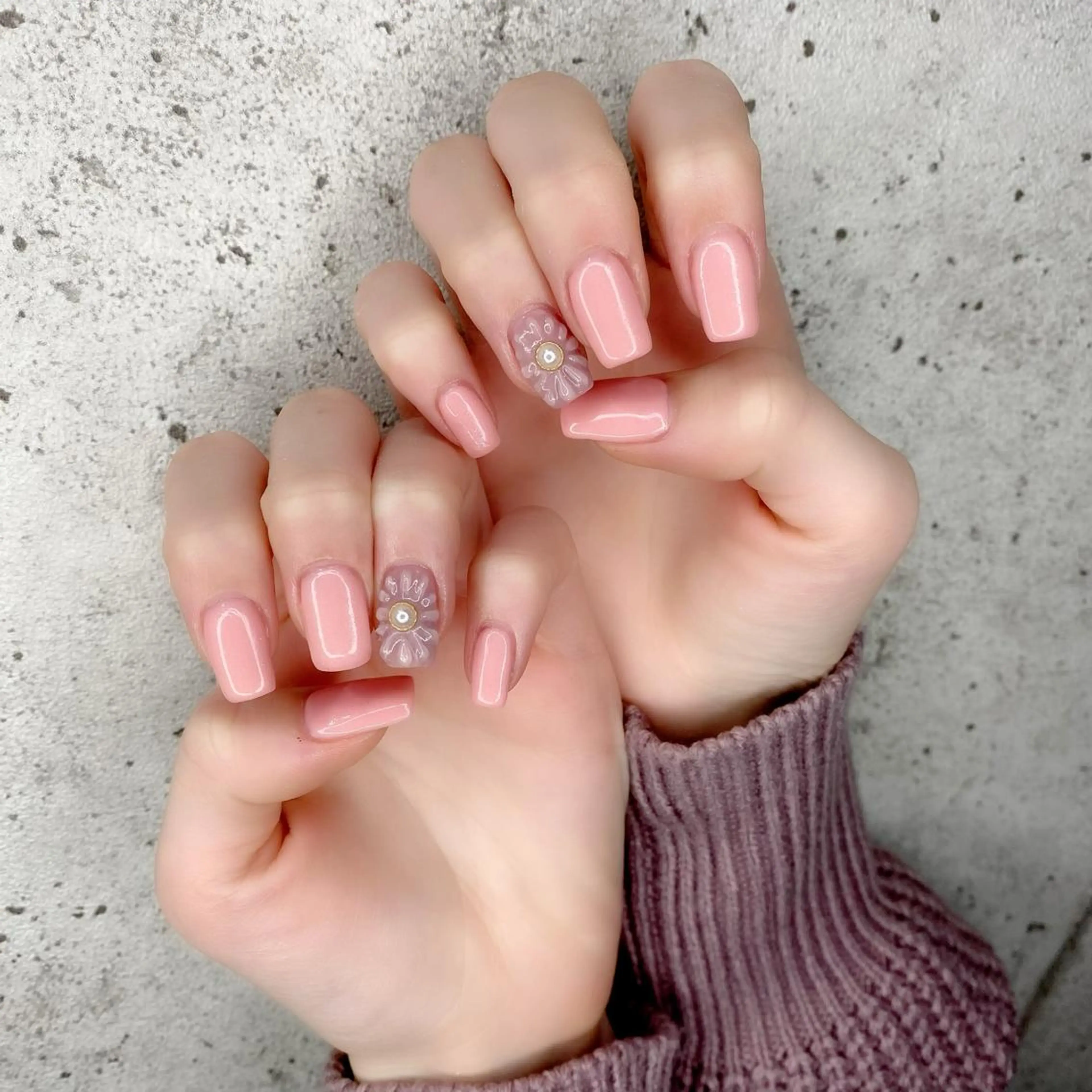 ミディアム カラー パーマ ヘアアレンジ メンズ キッズ ネイル マツエク・マツパ アイブロウ ピンクカラー カラーマツエク フラワーネイル ピンク ぷっくりネイル ハンドネイル Salon Ｋのネイルデザイン