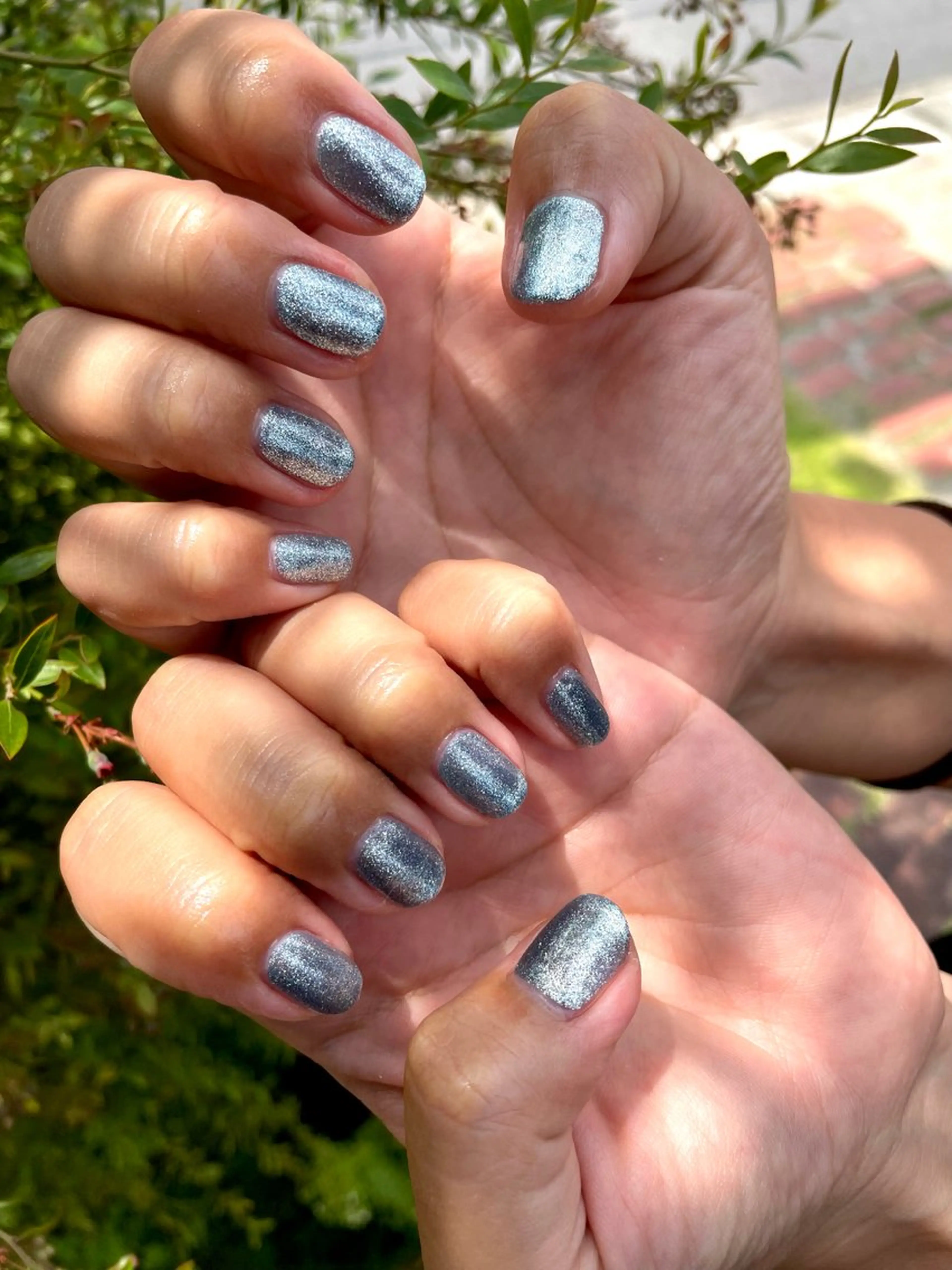 ネイル ラメ(グリッター) 水色 ワンカラーネイル petit 薄窪のネイルデザイン