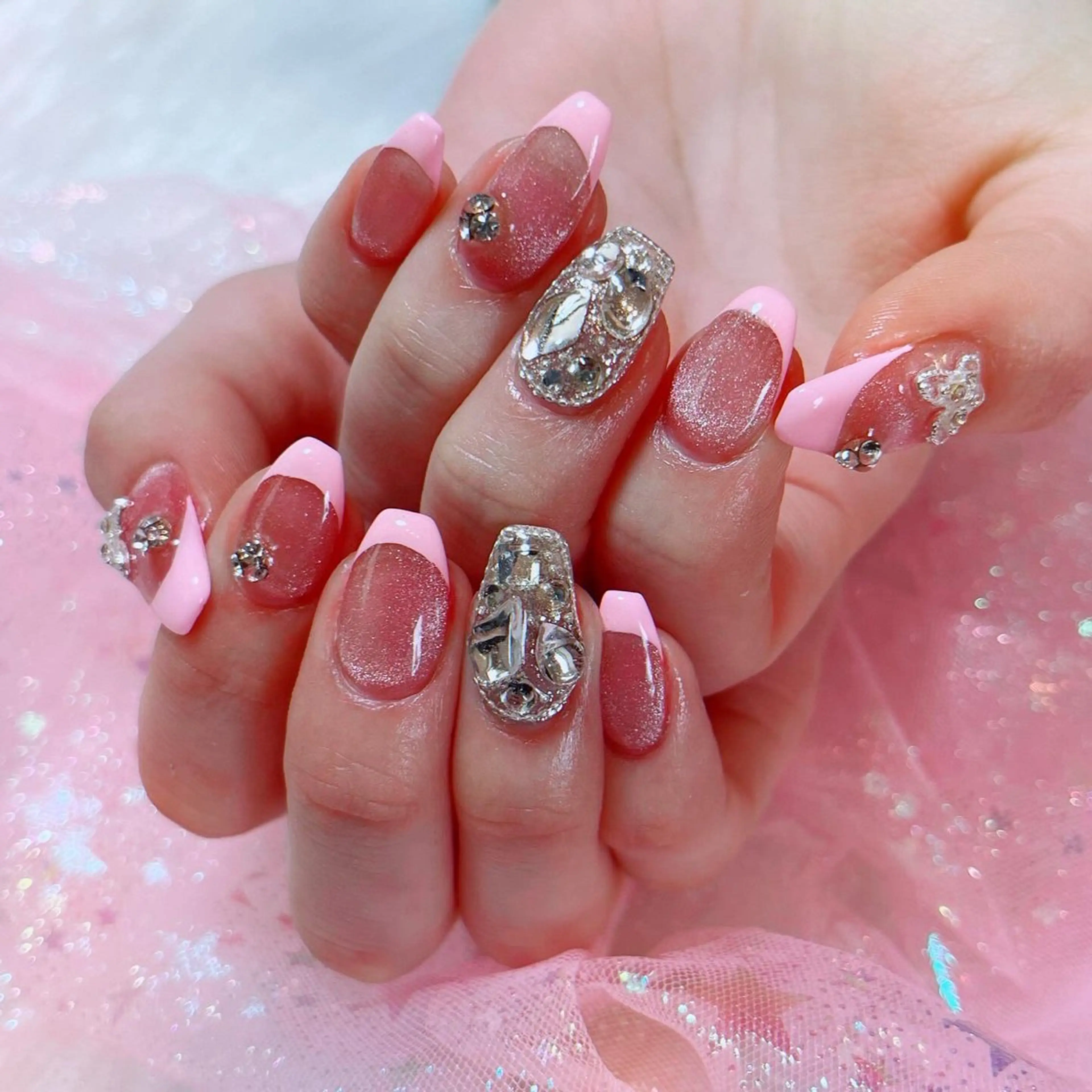 ネイル フレンチネイル マグネットネイル ピンク ハンドネイル ruirui.naildesign所属・RUI ☆のネイルデザイン