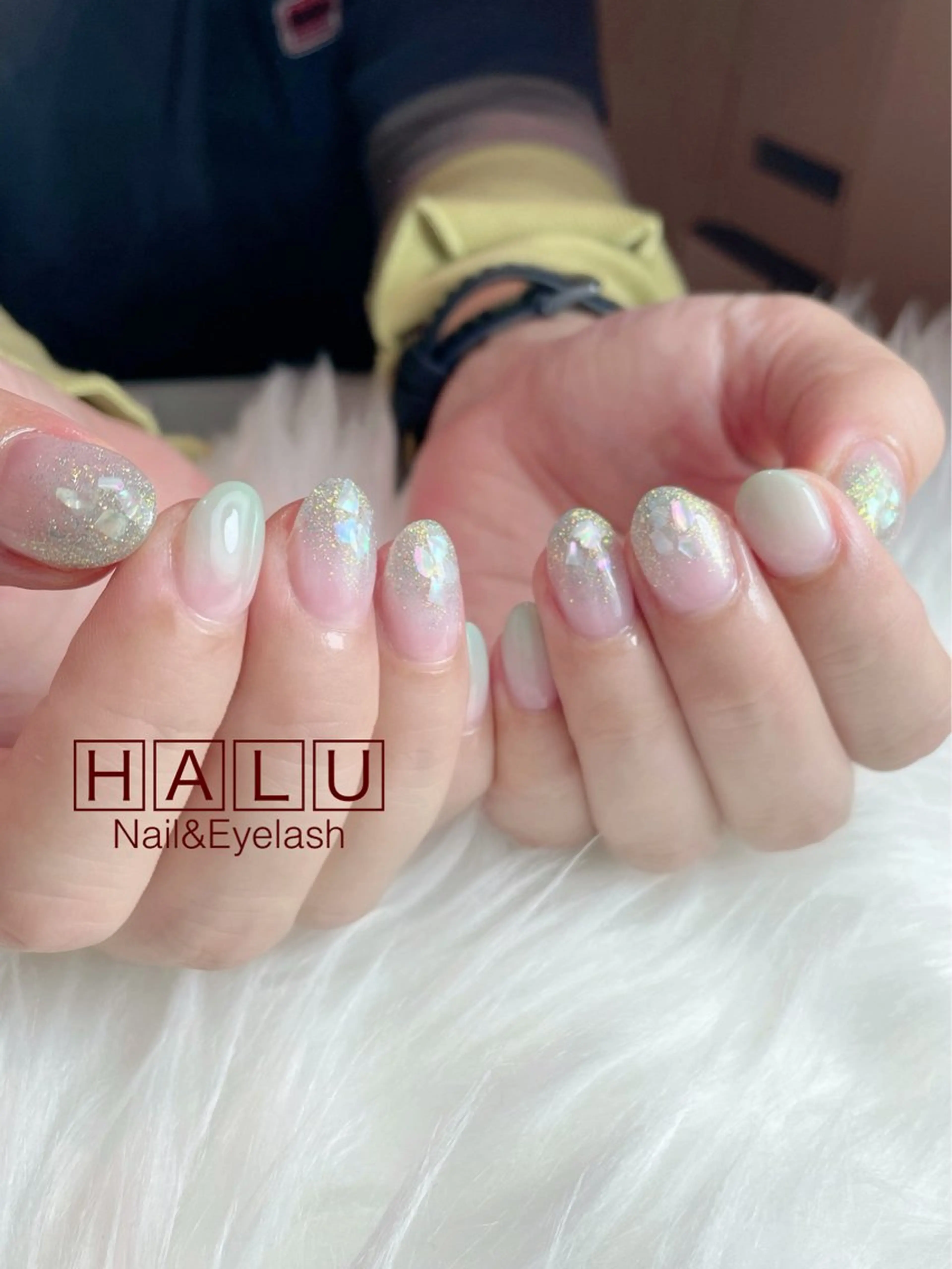 ネイル グリーン ラメ(グリッター) HALU ハルのネイルデザイン