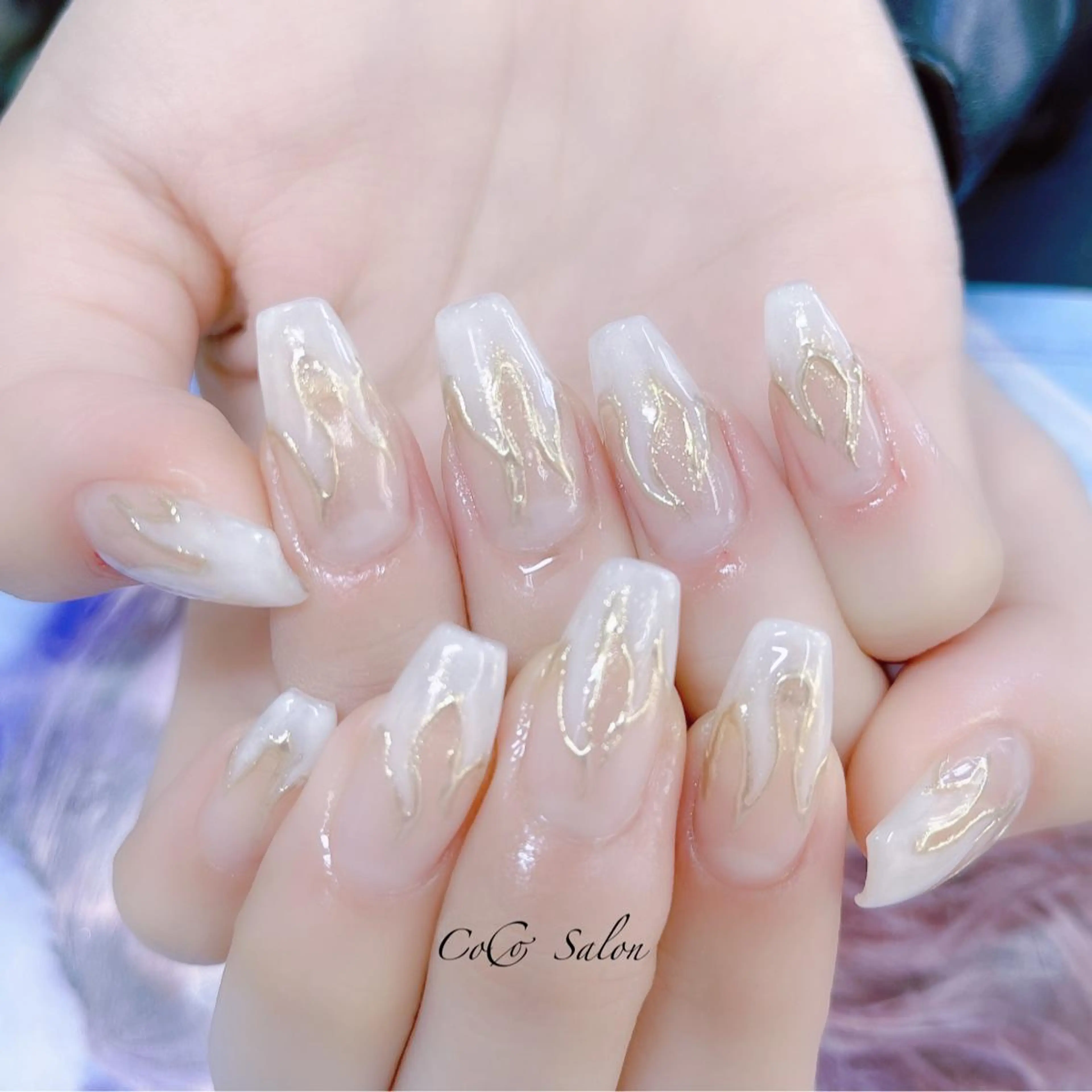 ネイル 長さ出し フレンチネイル ジェルネイル キラキラネイル ミラーネイル ハンドネイル CoCoSalon ネイル/まつ毛予約のネイルデザイン