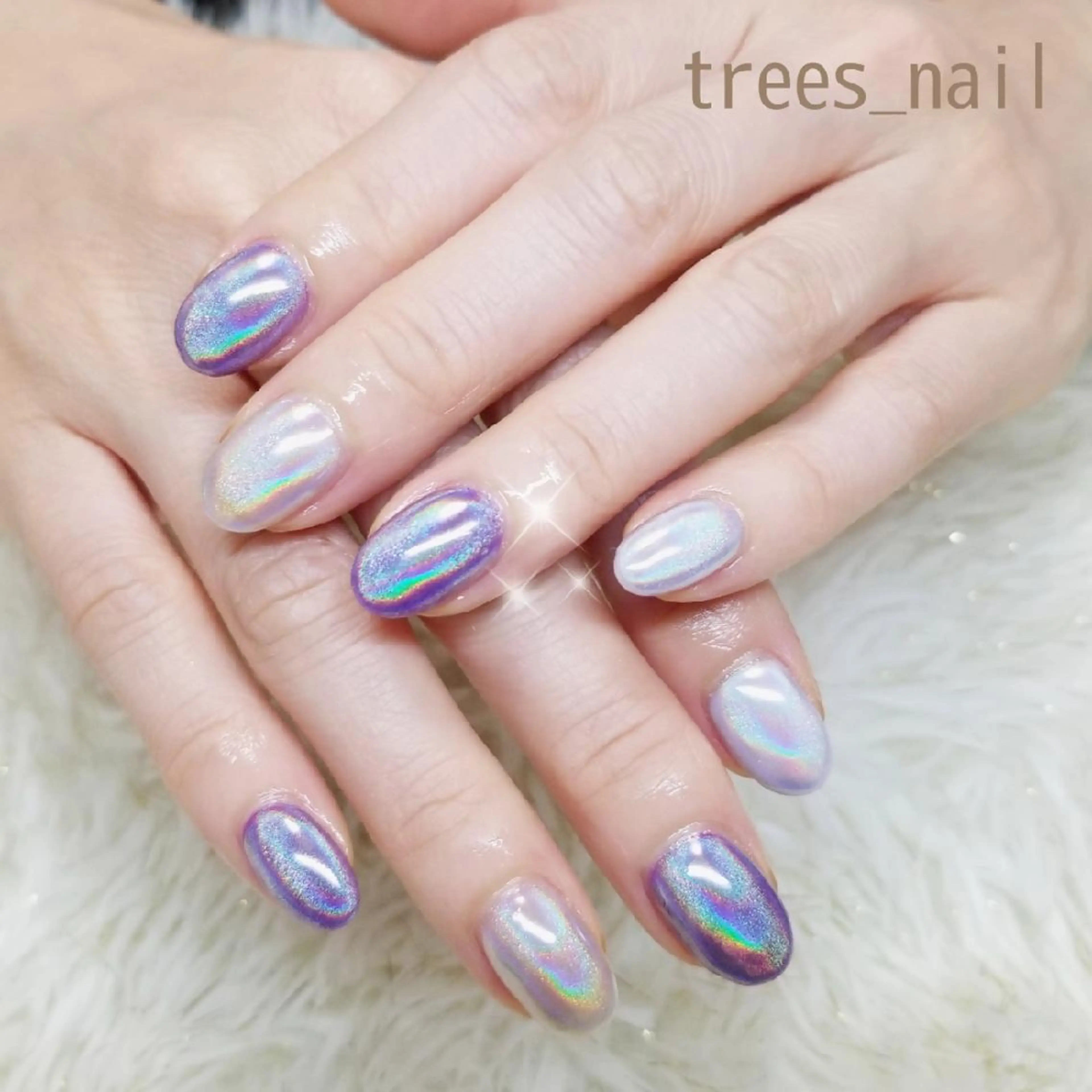 ネイル ジェルネイル ミラーネイル パラジェル パープル 夏ネイル ハンドネイル フットネイル trees_ nailのネイルデザイン