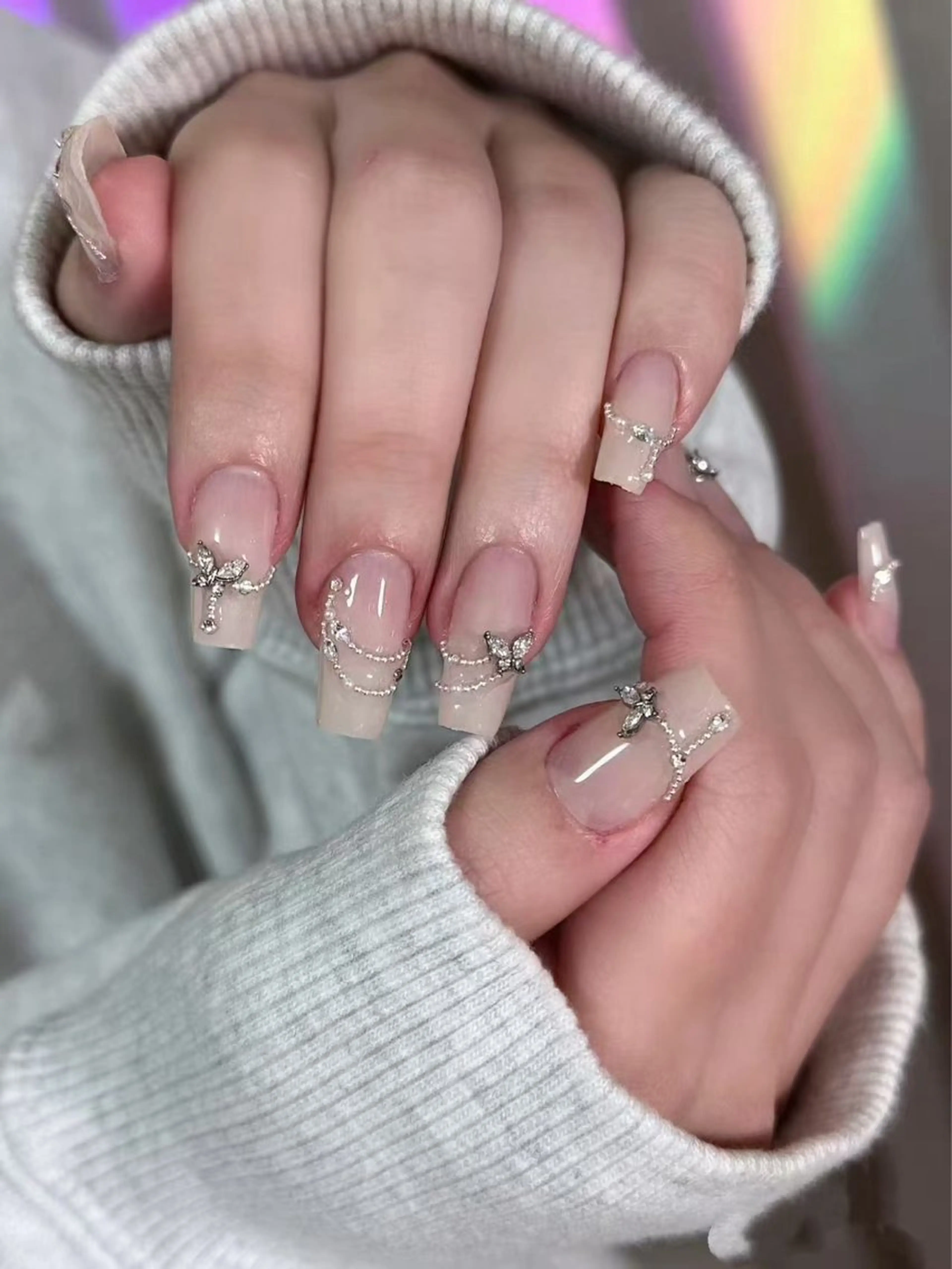 ネイル フラワーネイル フレンチネイル ジェルネイル ガラスフレンチ ハート ハンドネイル BabyYouMi nailのネイルデザイン
